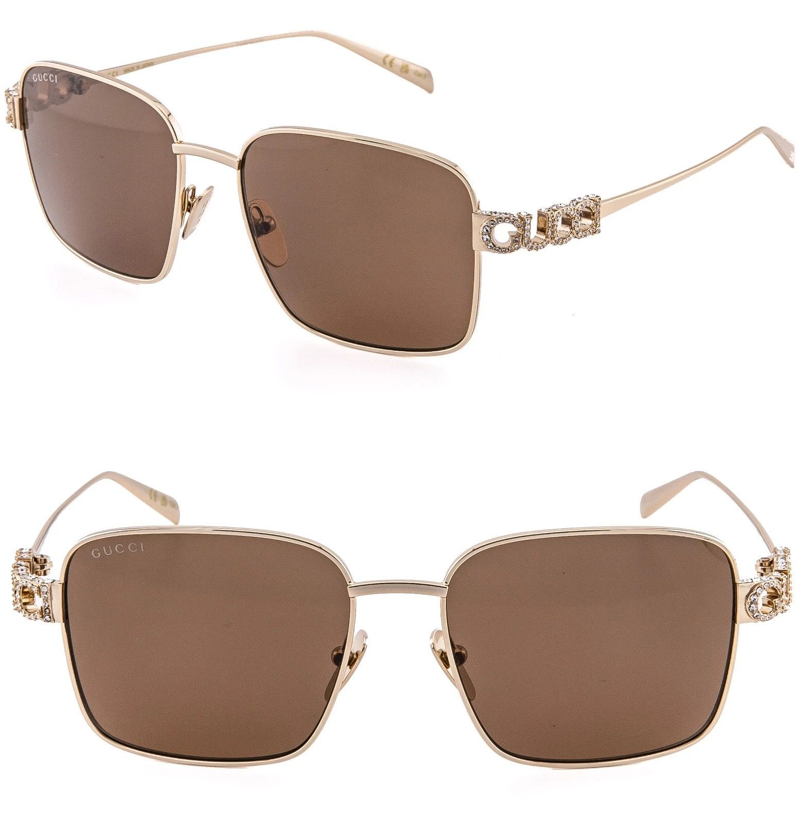 Gucci GUCCI 1937 Gg1937S Gold Brown Crystal Logo Metal 002 Size ONE SIZE - 1 Thumbnail