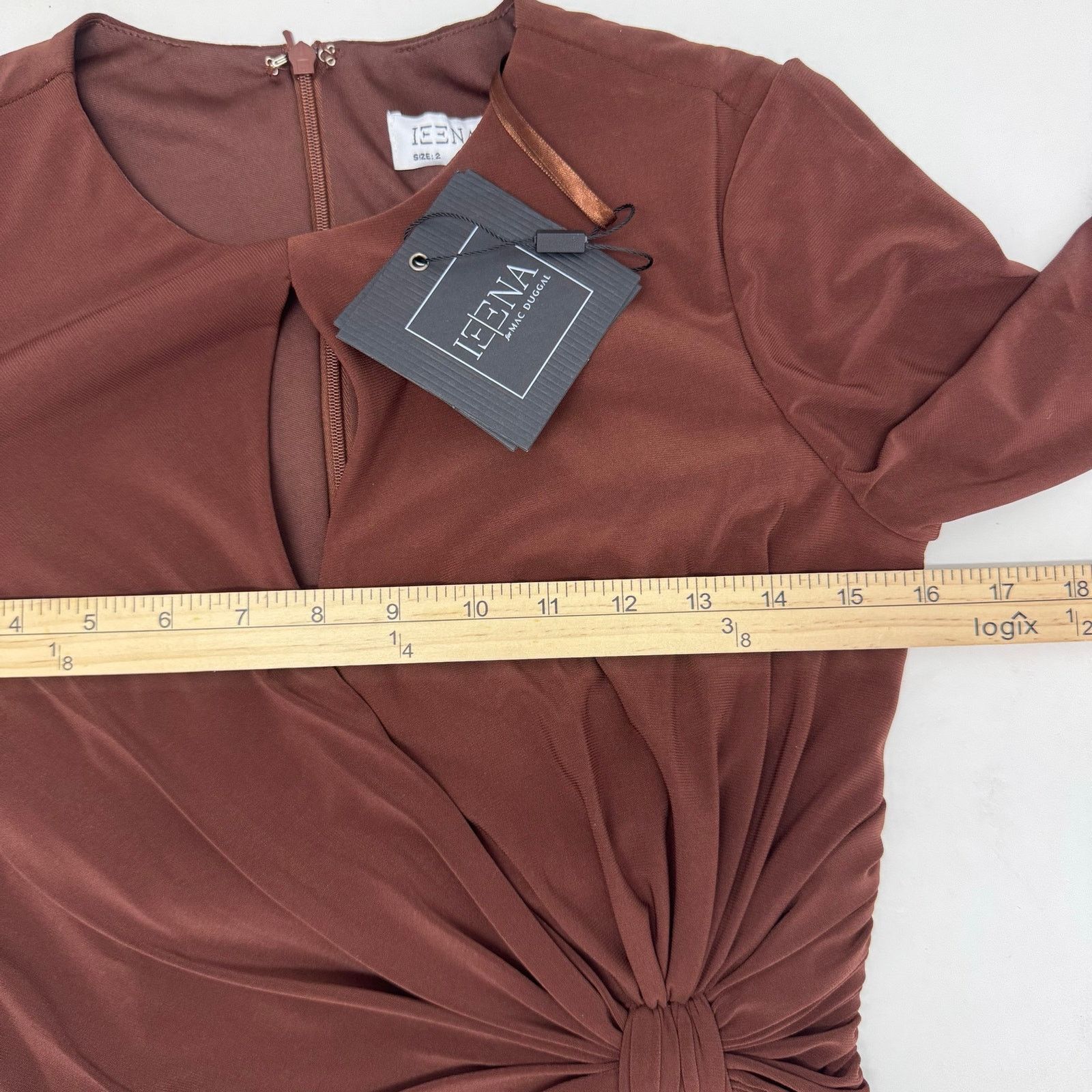Mac Duggal Mac Duggal Chocolate Long Sleeve Keyhole Draped Jersey Dress Size XS / US 0-2 / IT 36-38 - 6 Thumbnail