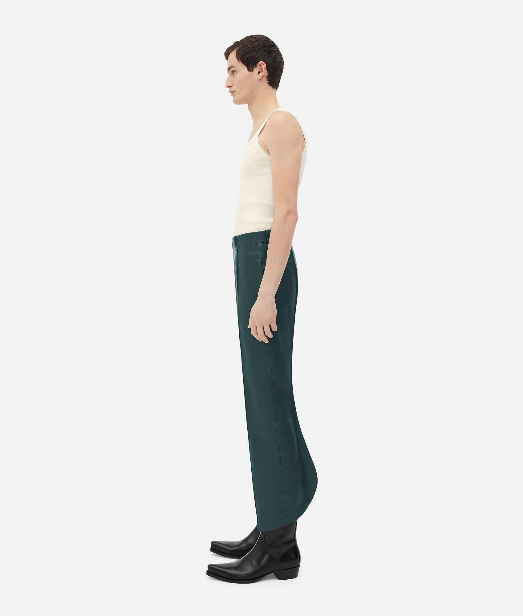 Bottega Veneta o1loc1c0325 743879 Curved Shape Leather Trouser in Petrol Size US 34 / EU 50 - 2 Thumbnail