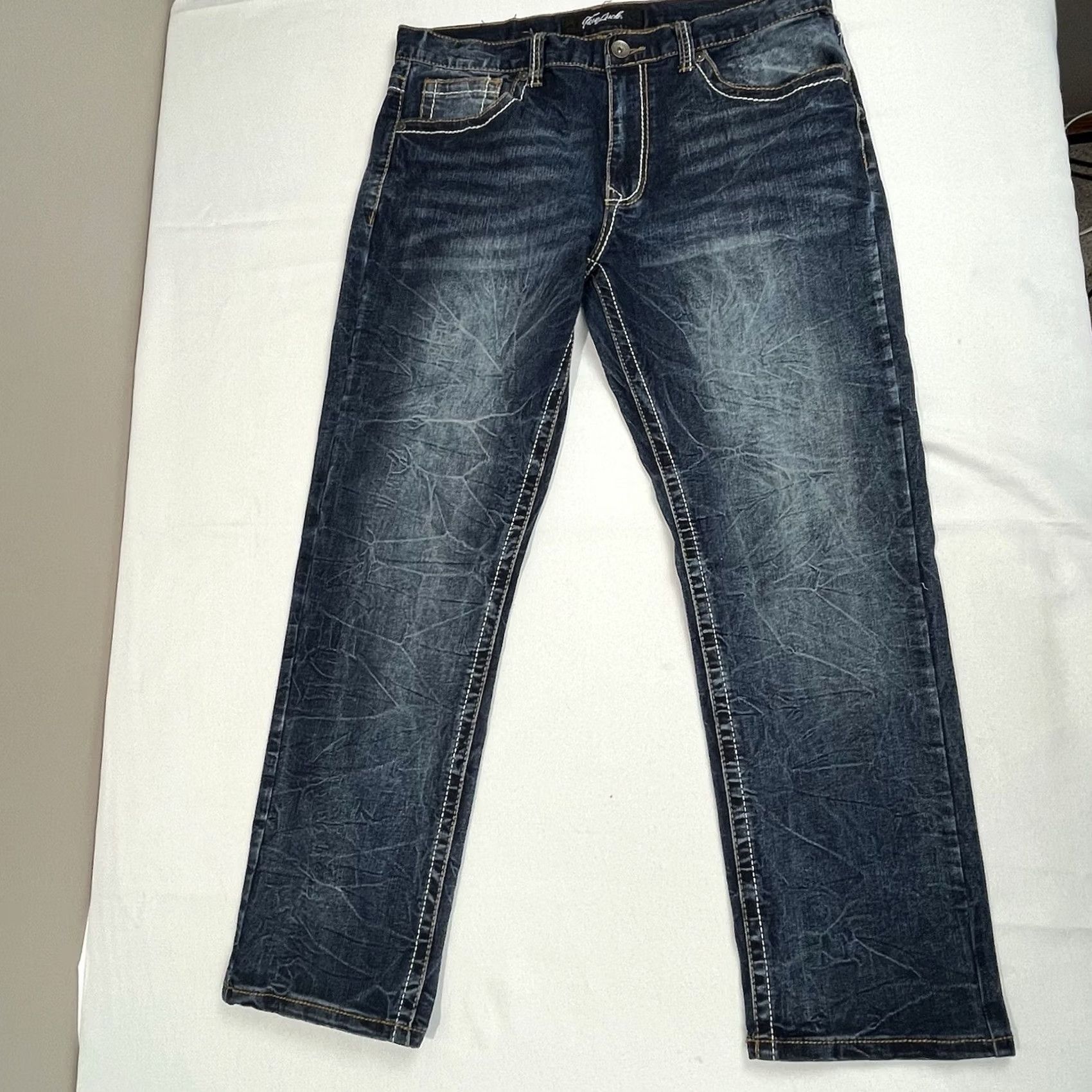 Denime True Luck Jeans Mens 36 Blue 36x30 Wash Stretch Denim Men Flap Pockets Size US 36 / EU 52 - 2 Thumbnail