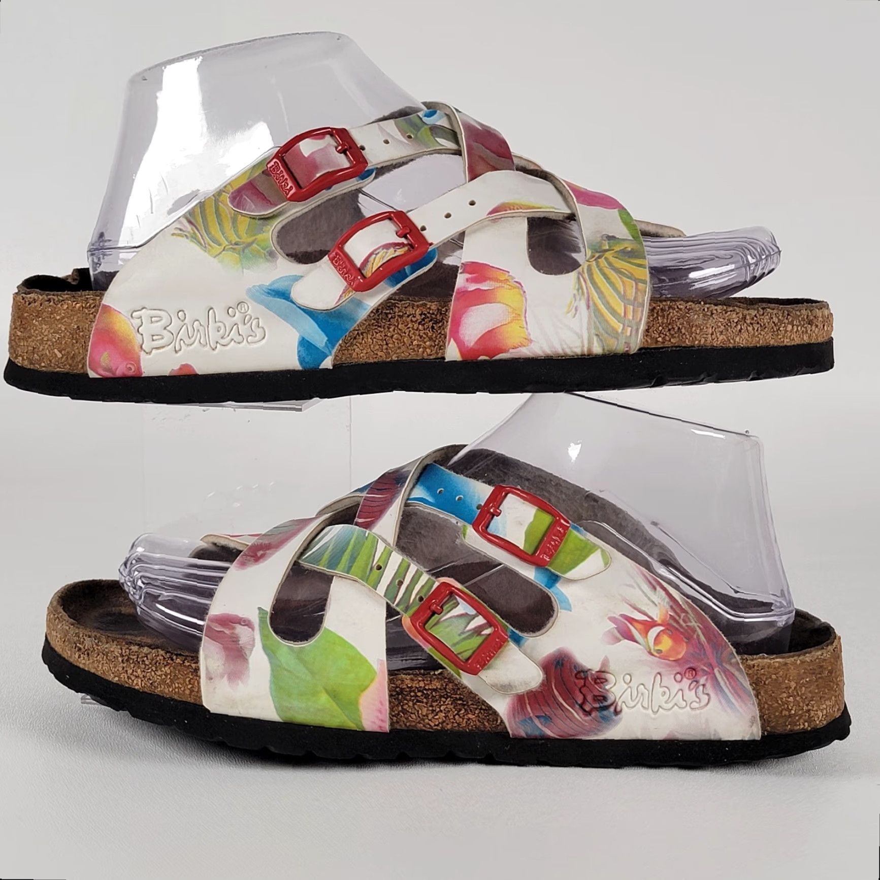 Birkenstock Birkenstock Birki's Sandals 240 White Slip On Leather Cork Adjustable Strap Women 7 US 37 EU 38 Slide Flat Pattern Solid Size US 7 / IT 37 - 5 Thumbnail