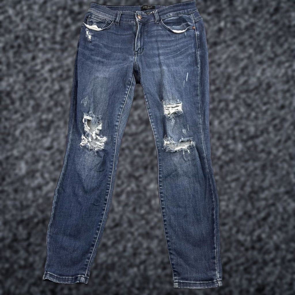 Vintage Judy Blue Jeans Womens 16W Blue Skinny Distressed Dark Wash Stretch Size 38" / US 16 / IT 52 - 1 Thumbnail