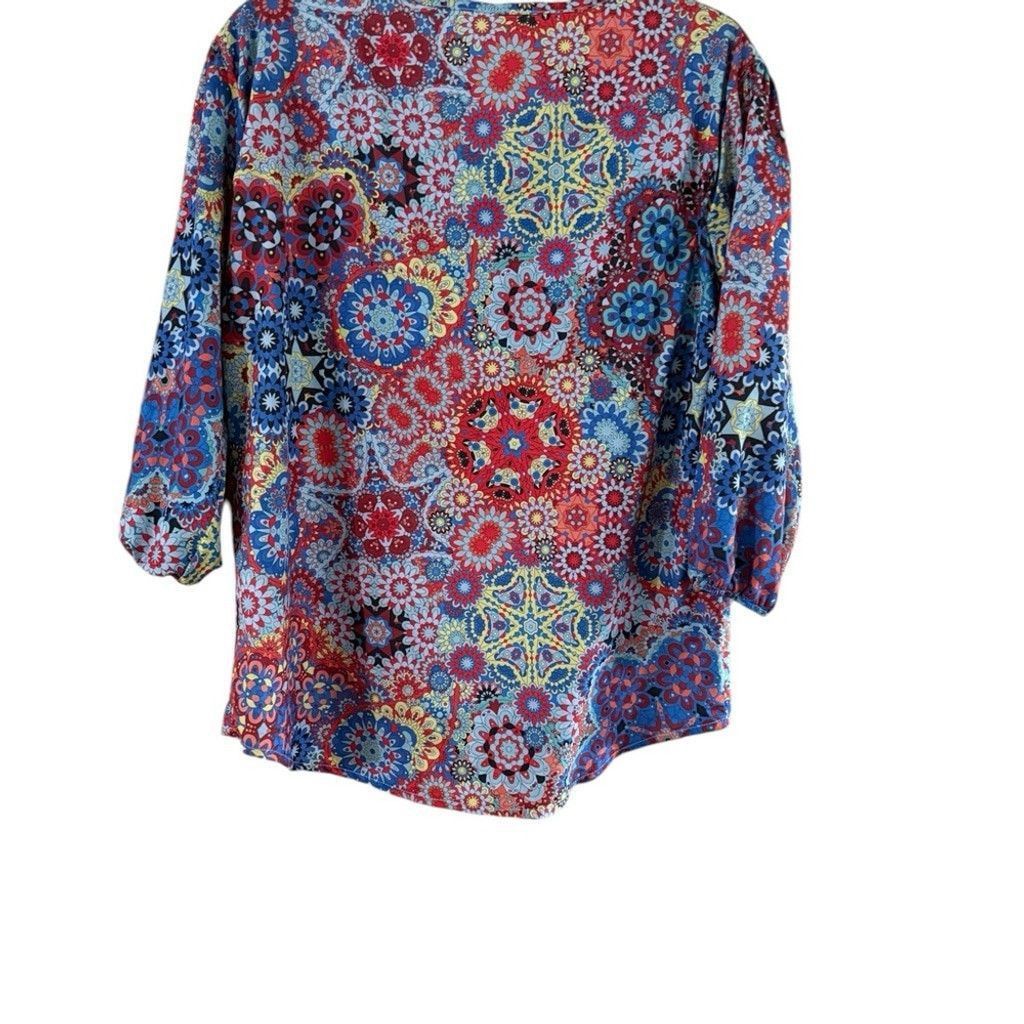 Other Vibrant Red and Blue Buttoned Blouse with 3/4 Sleeves Size L / US 10 / IT 46 - 7 Thumbnail