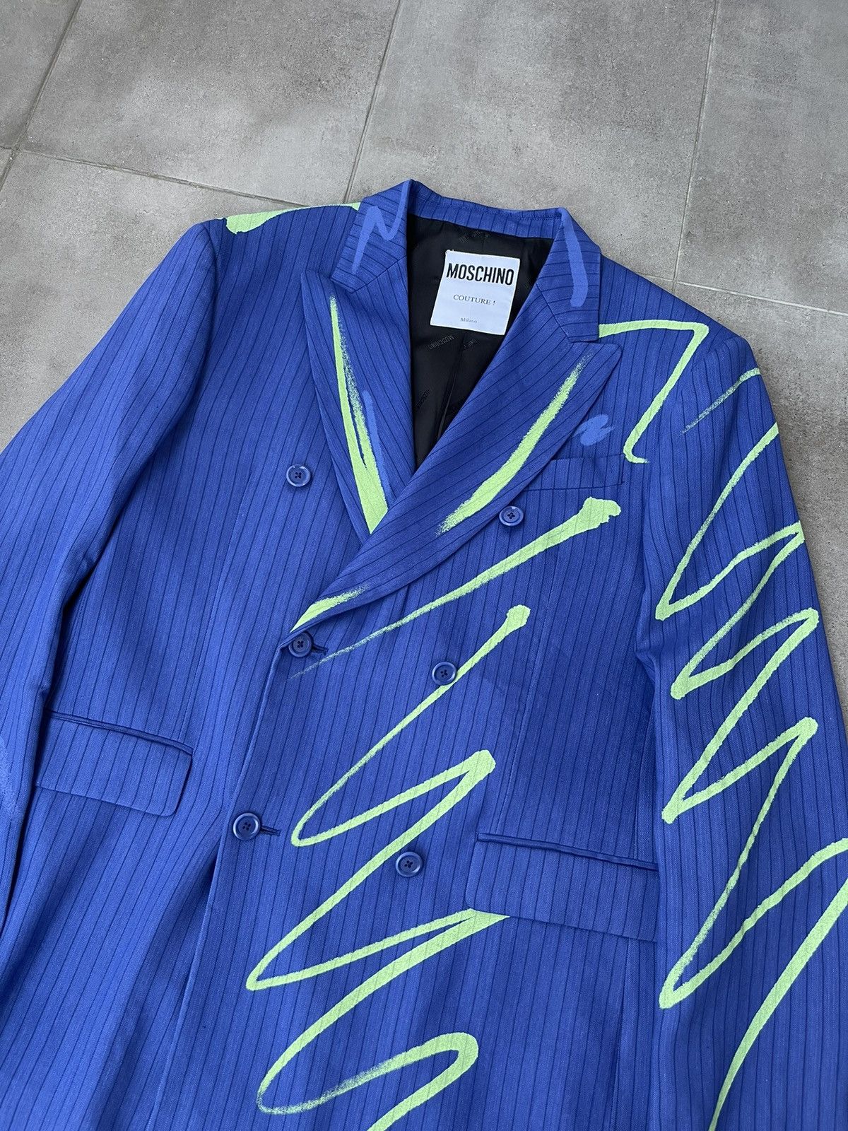 Moschino !DS! AW22 Moschino Graphic Print Double Breasted Blue Blazer Size US M / EU 48-50 / 2 - 9 Thumbnail