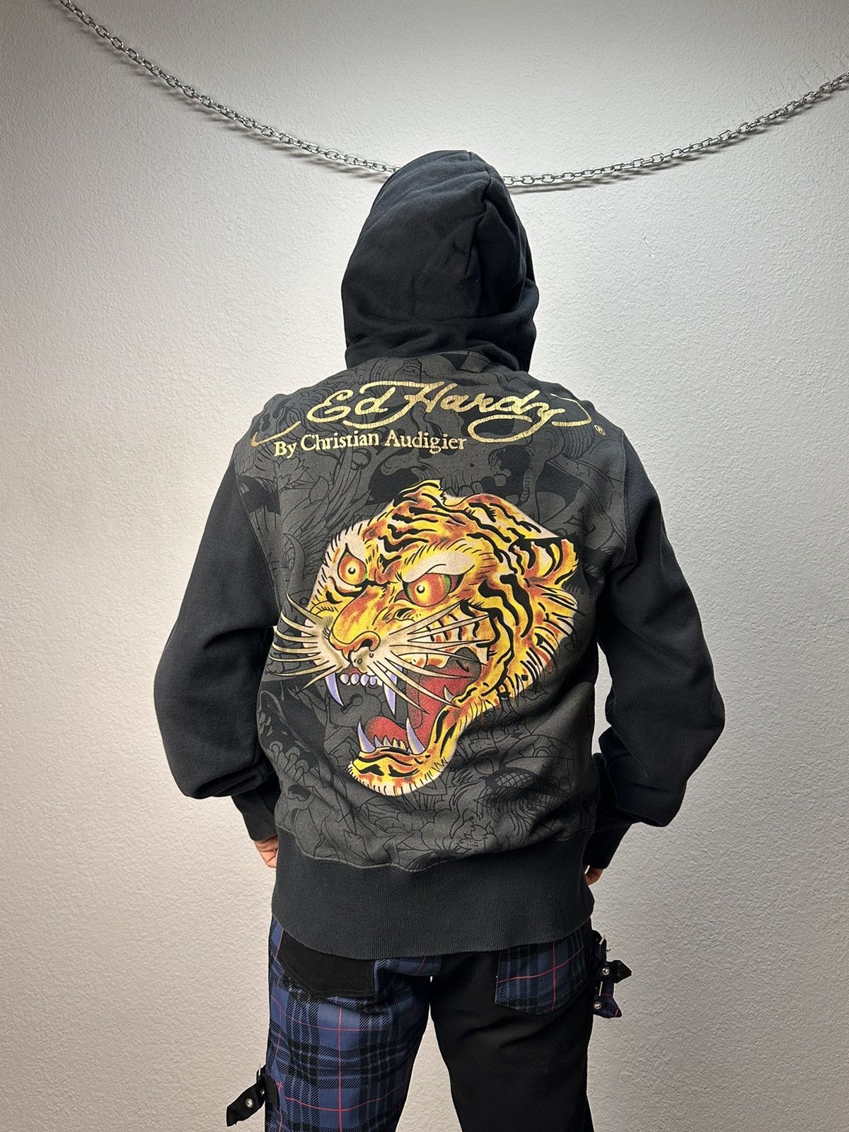 Rare Ed Hardy  collectible designer Christian Audigier Vintage Ed Hardy by Christian Audigier Zip Up Hoodie Size XL main image 4