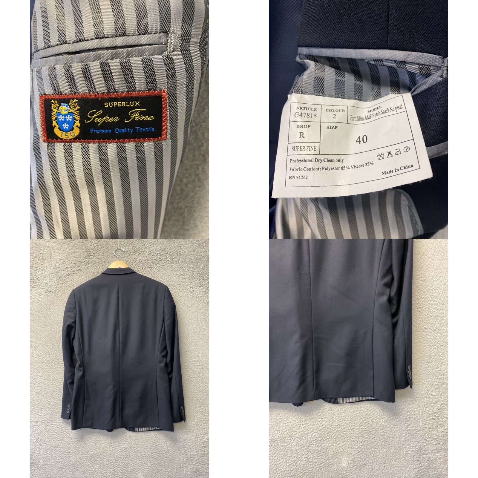 Vintage Giorgio Fiorelli Blazer - Men’s 40R / 83-77 Dark Blue Single-Breasted Two-Button Notch Lapel 40 Regular Vintage No Size 40R - 8 Thumbnail
