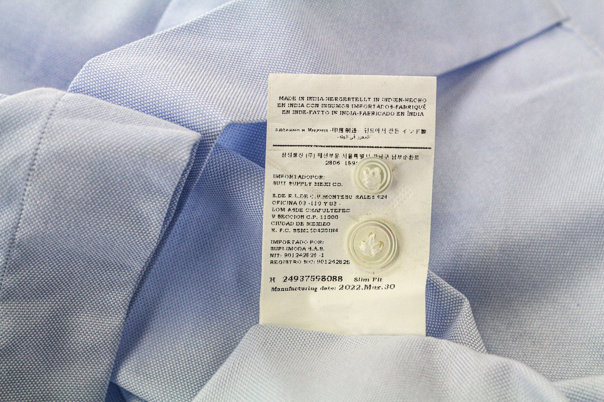 Suitsupply ~XS Slim Blue Cotton Cutaway Shirt 77158 Size US XS / EU 42 / 0 - 6 Thumbnail