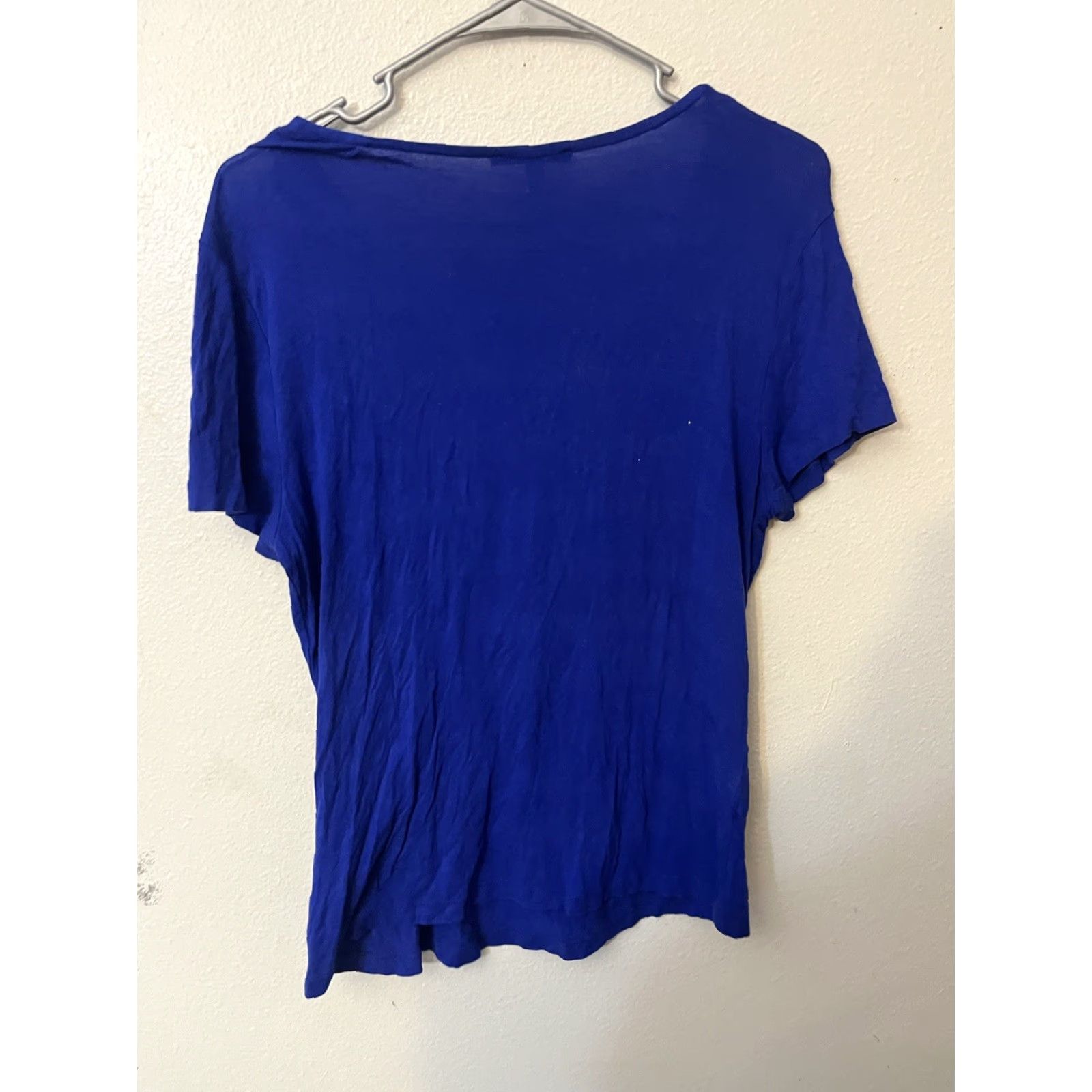 Vintage V Neck Cable & Gauge Blouse Royal Blue Short Sleeve Petite Large Size L / US 10 / IT 46 - 3 Thumbnail
