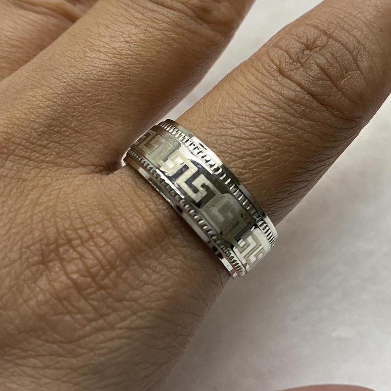 Ring Of Fire Silver Ancient Greek key Tungsten Ring Size ONE SIZE - 6 Thumbnail