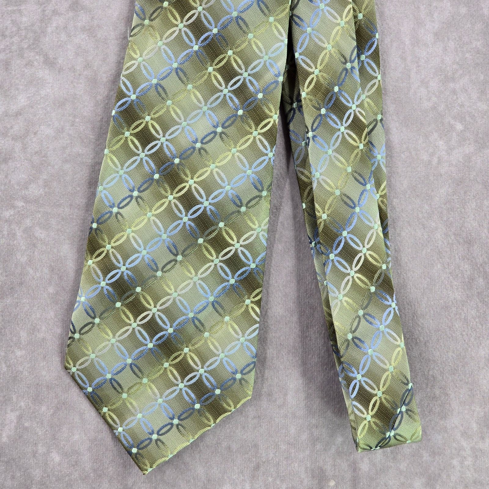 Stafford Stafford Green Gray Dot Floral Geometric 100% Silk Neck Tie Size 32 - 2 Thumbnail