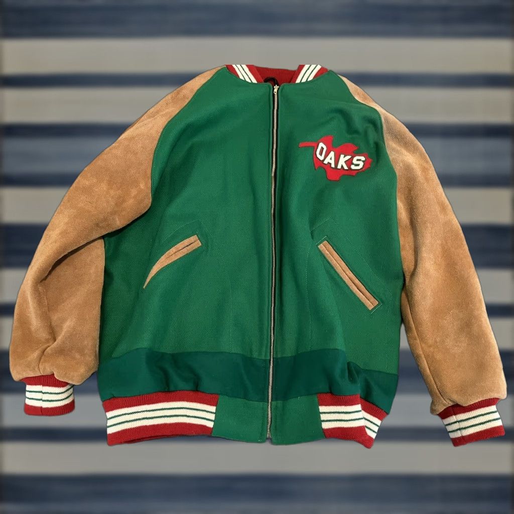 Ebbets Field Flannels VINTAGE Ebbets Field Flannels Oakland Oaks Baseball Jacket Wool Leather XXXL 3XL Bomber Jacket Men Green Size US XXL / EU 58 / 5 - 1 Thumbnail