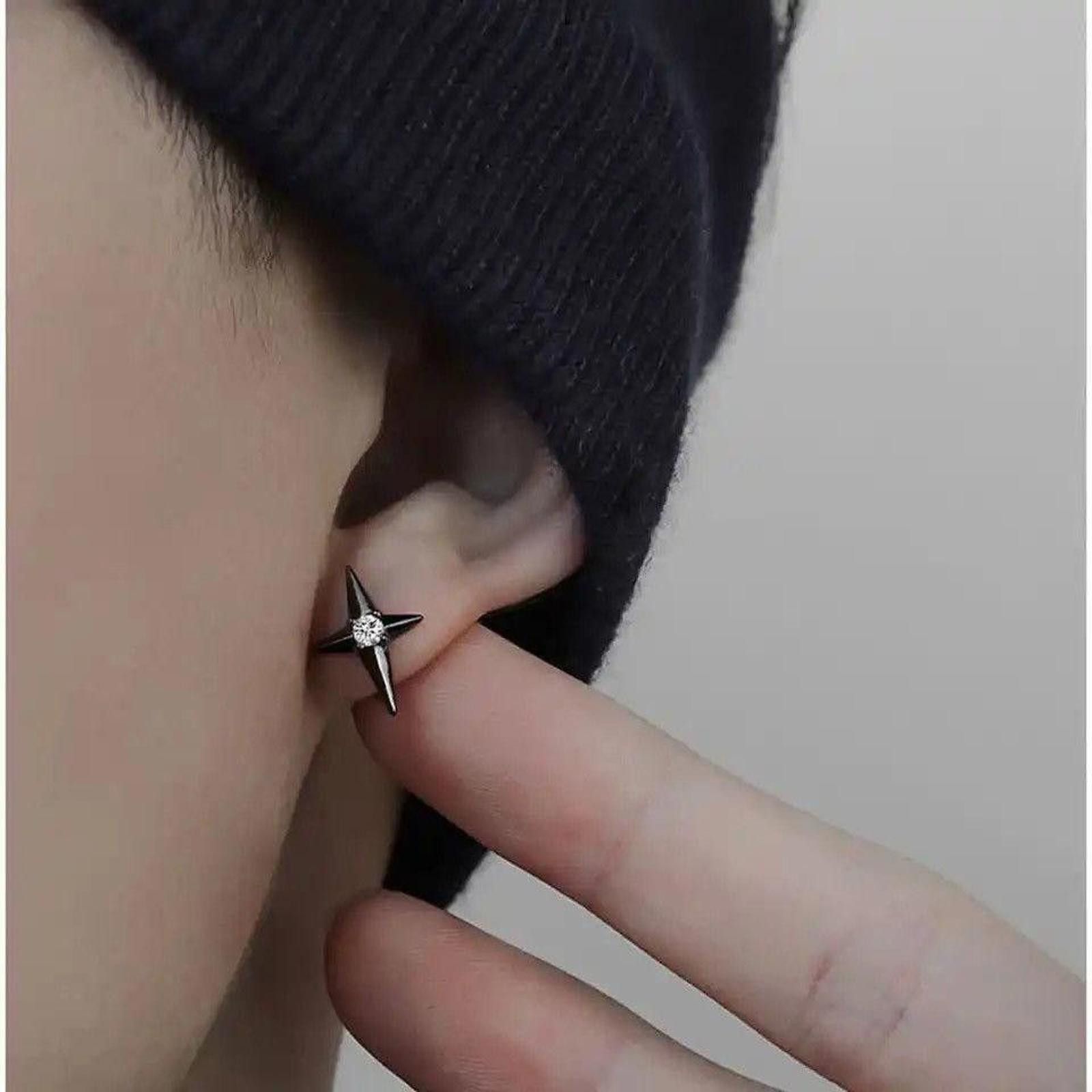 Jewelry 925 Silver Plated CZ Star Stud Earrings Size ONE SIZE - 5 Thumbnail