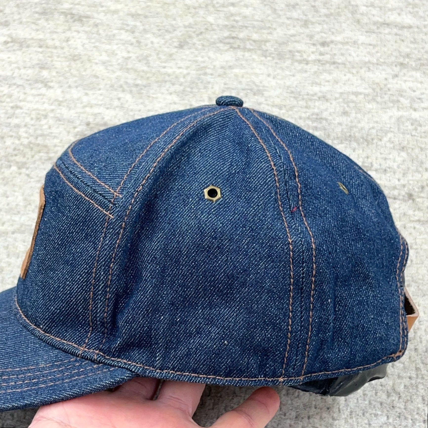 Timberland Timberland Hat Cap Leather Strap Back Denim Panel Patch Hiking Camp Adult Size ONE SIZE - 4 Thumbnail
