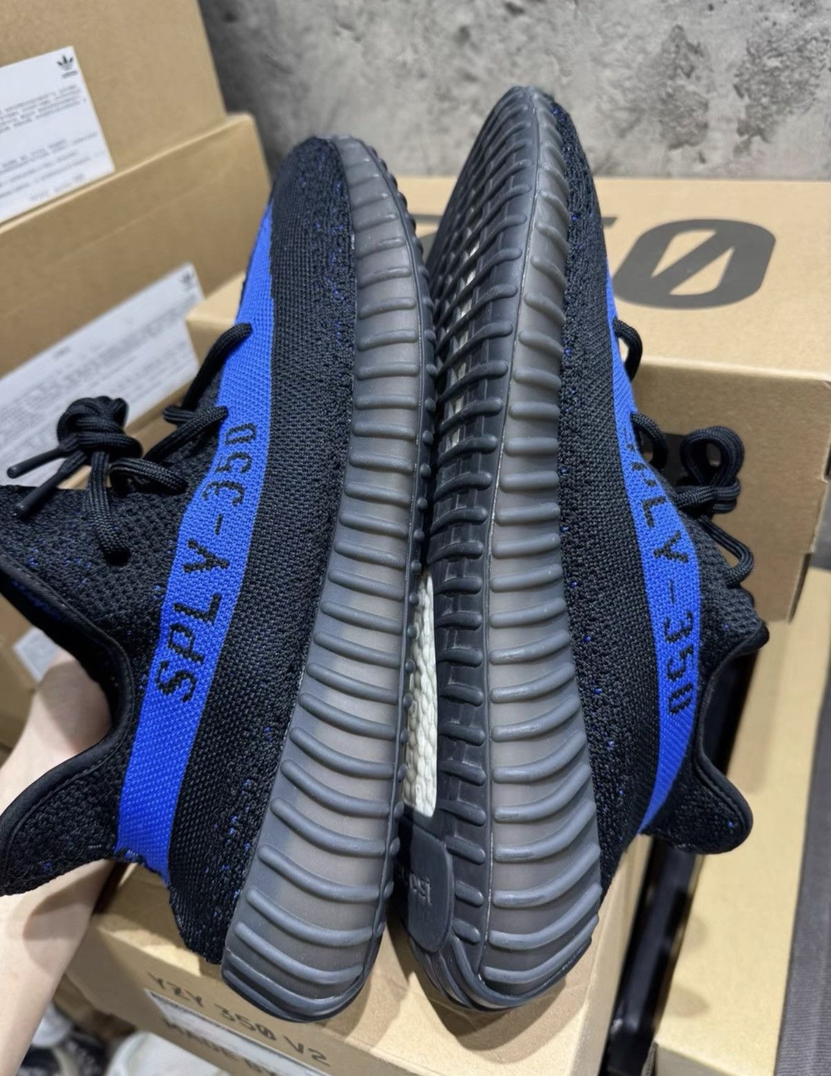 Adidas Adidas Yeezy 350 Black & Blue GY7164, Blue Stripe K37 Size US 10.5 / EU 43-44 - 4 Thumbnail