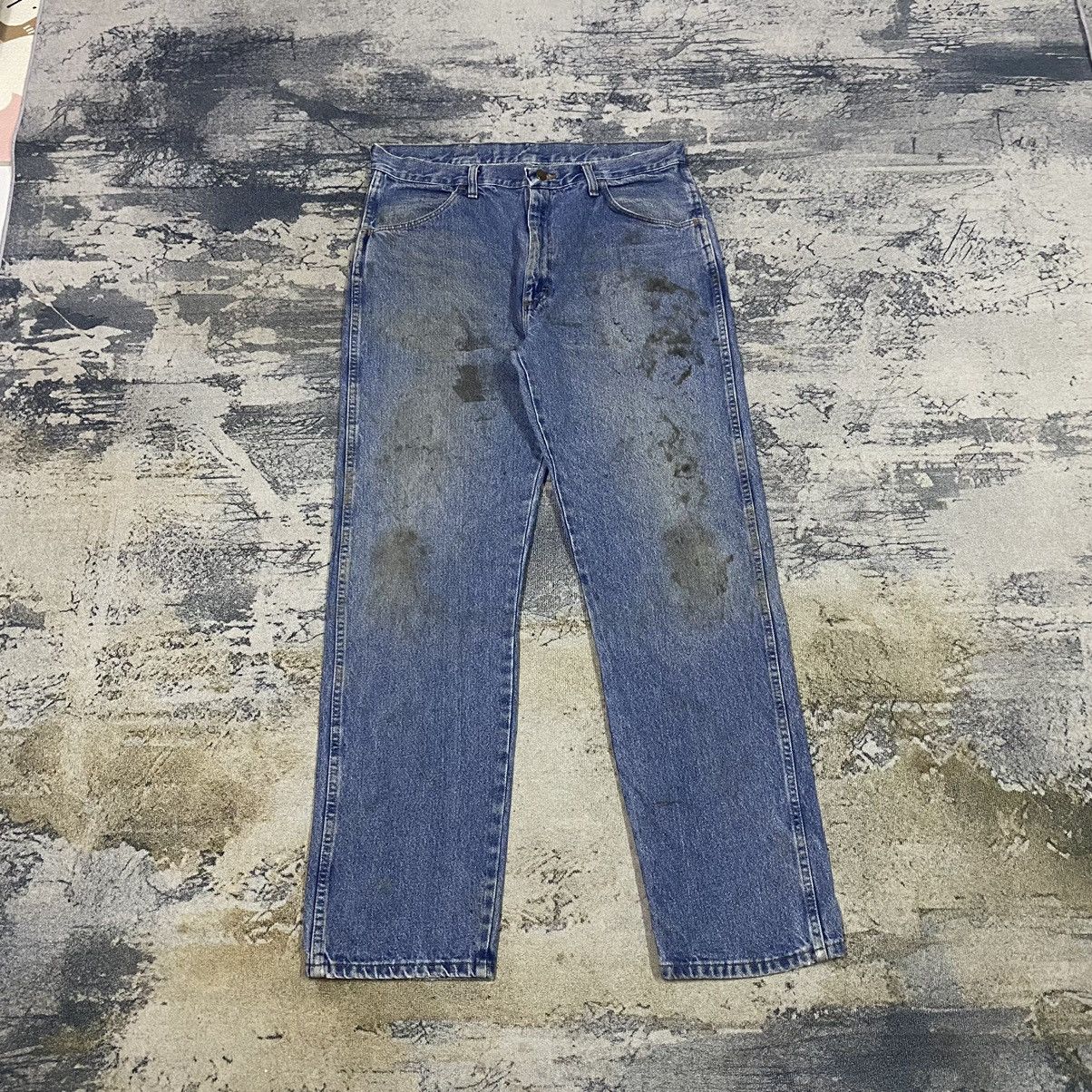 image of Vintage Rustler Dirty Rusty Denim Jeans in Washed Light Blue, Men's (Size 35)