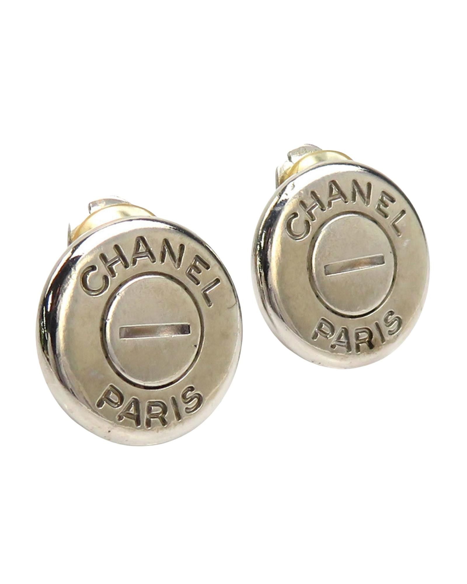 image of Chanel Silver Metal Clip Earrings, Women's