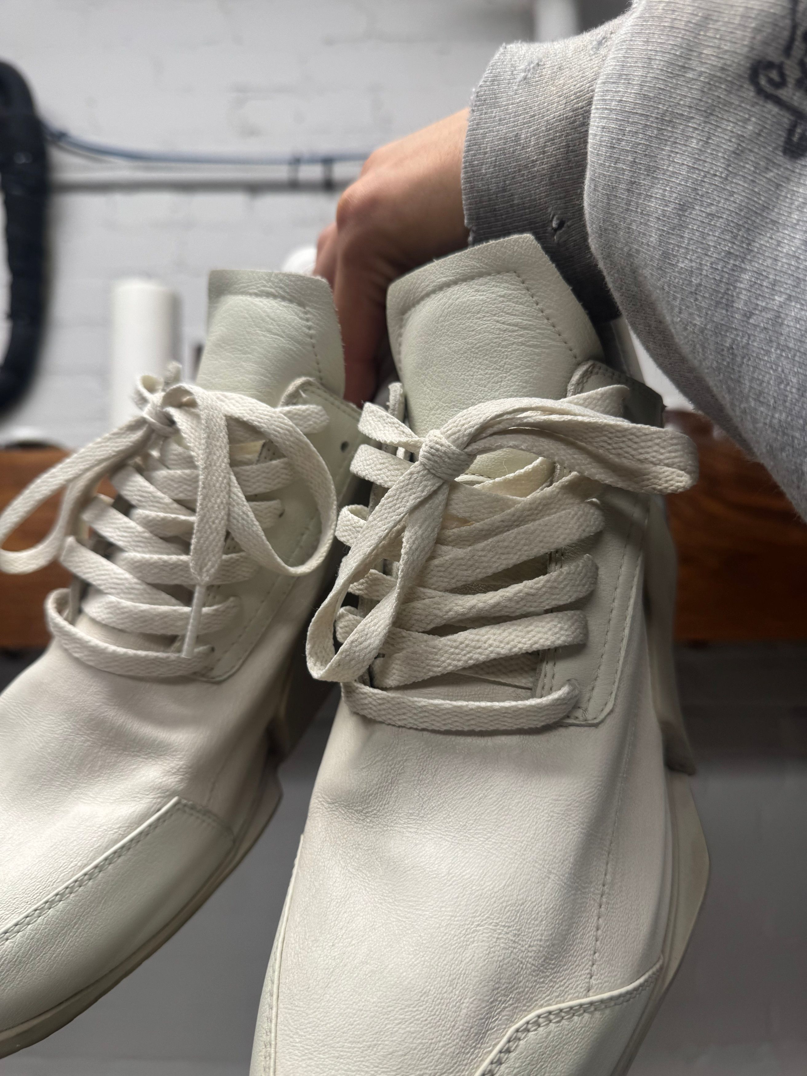 Rick Owens SS2021 Rick Owens ‘Phlegethon’ Milk White Leather Runners Size US 7.5 / EU 40-41 - 3 Thumbnail