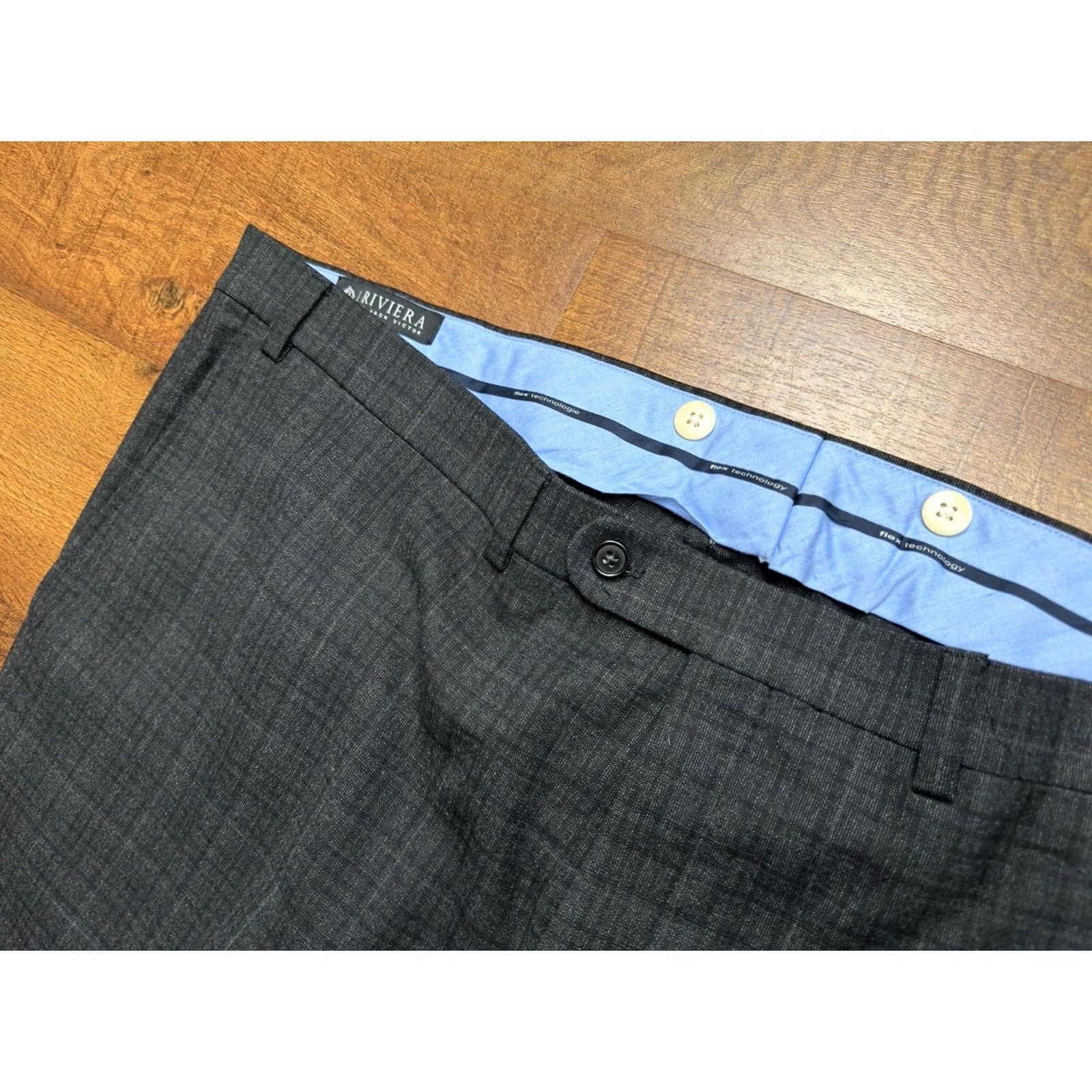 Jack Victor Jack Victor Dress Pants Mens 48 Gray Crew Pant Men 48X30 Wool Flex Light Grey black Plaid Size US 32 / EU 48 - 4 Thumbnail