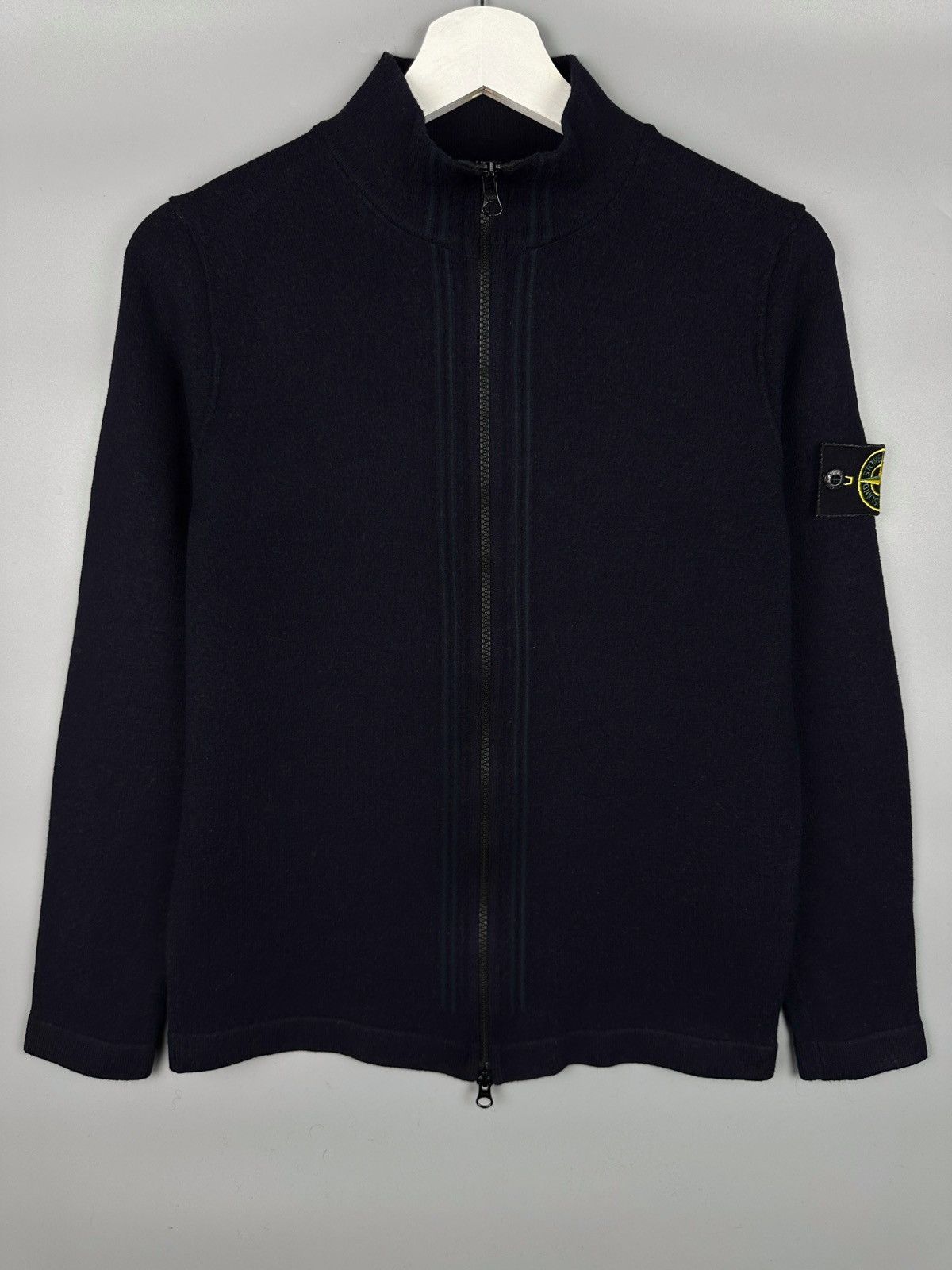 Pre-owned Stone Island Zip Up Wool Sweater In Blue