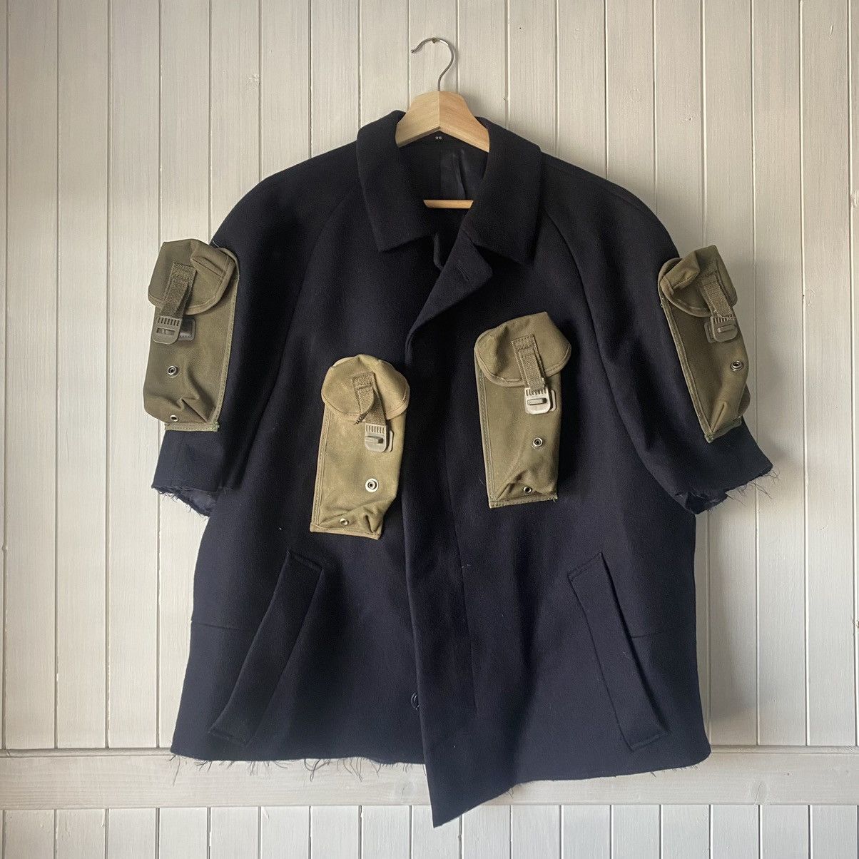 image of Cashmere Wool Military Pockets Wool Reworked Coat Ammunition Bags in Navy, Men's (Size Large)