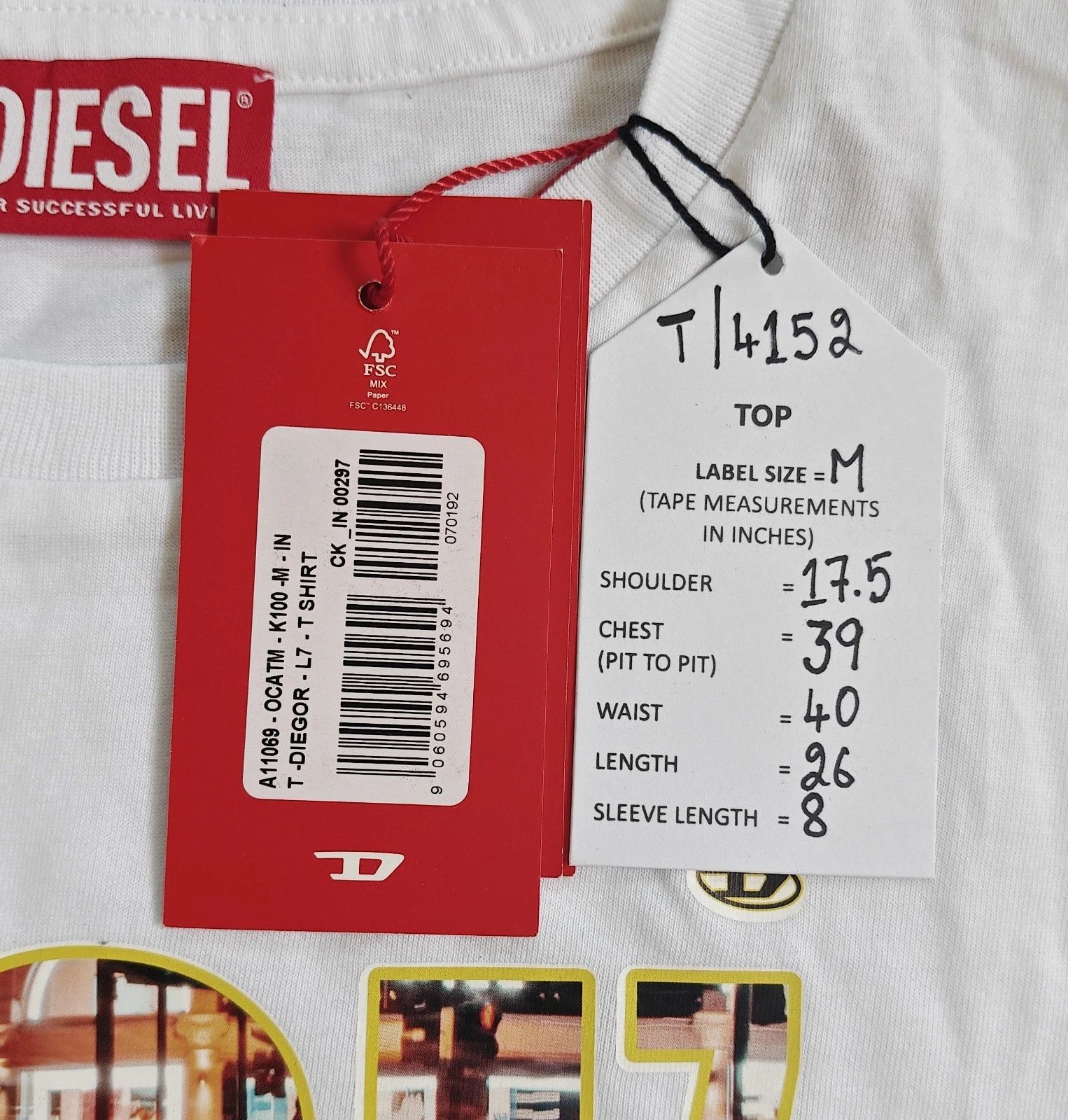 Diesel DIESEL White T-shirt with DSL 78 Denim print T 4152 Size US M / EU 48-50 / 2 - 5 Thumbnail