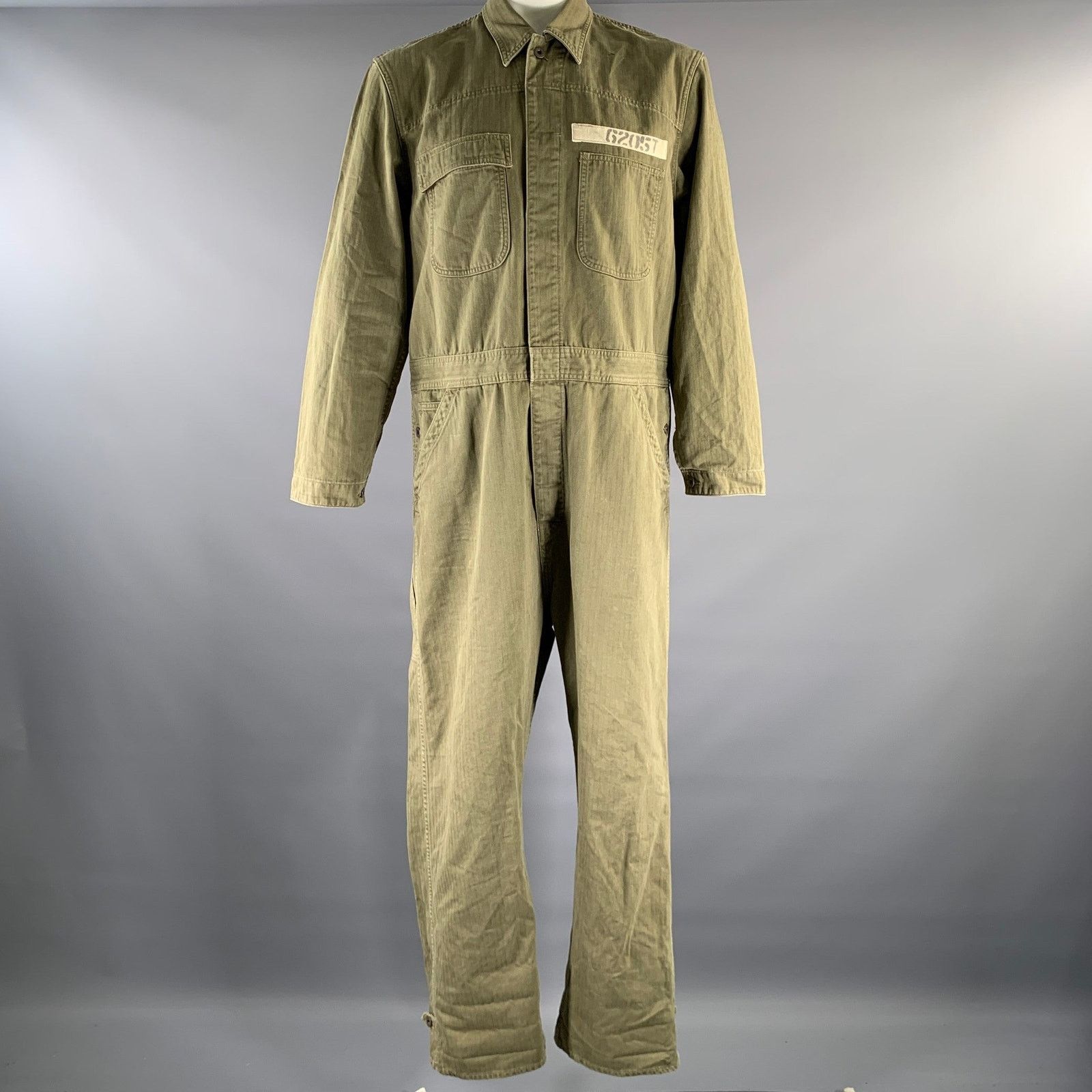 Ralph Lauren XL Green Herringbone Cotton Boiler Jumpsuit Size US 30 / EU 46 - 1 Thumbnail
