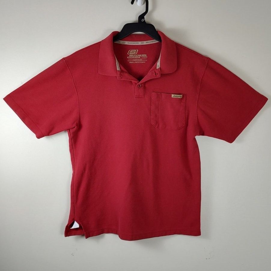 Skechers polo shirt mens red discount