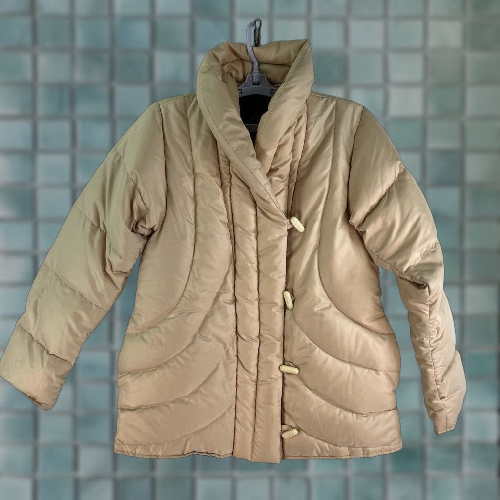 Vintage Blend Jacket Womens S Gold Down Puffer Mid-Length Quilted 90s Bohemian Designer US Made Size S / US 4 / IT 40 - 1 Thumbnail