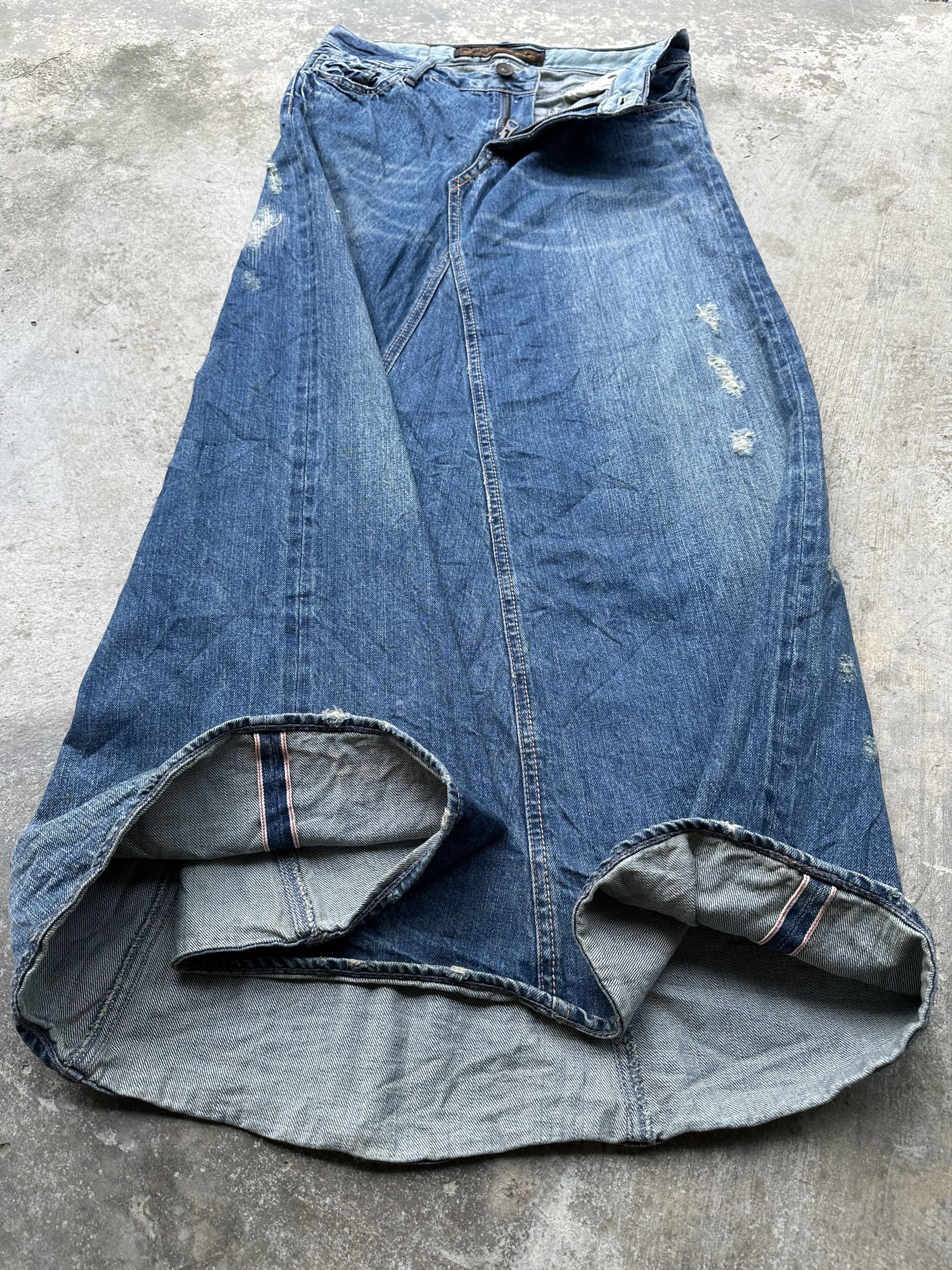 If Six Was Nine Genuine Vintage G.O.A Maxi Denim Distressed Selvedge Skirt Size 30" / US 8 / IT 44 - 6 Thumbnail