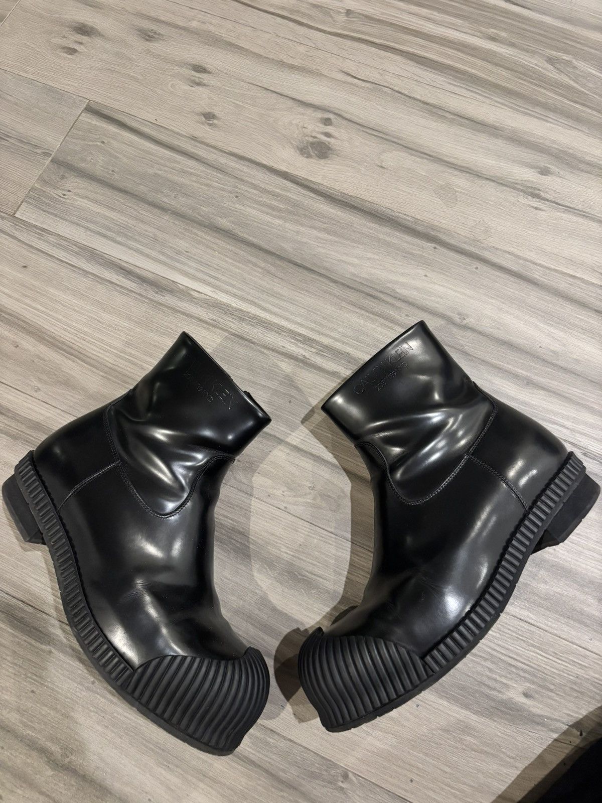 Calvin Klein 205W39NYC Black Leather Spazzato Rubber Toe Boots Size US 8 / EU 41 - 1 Thumbnail