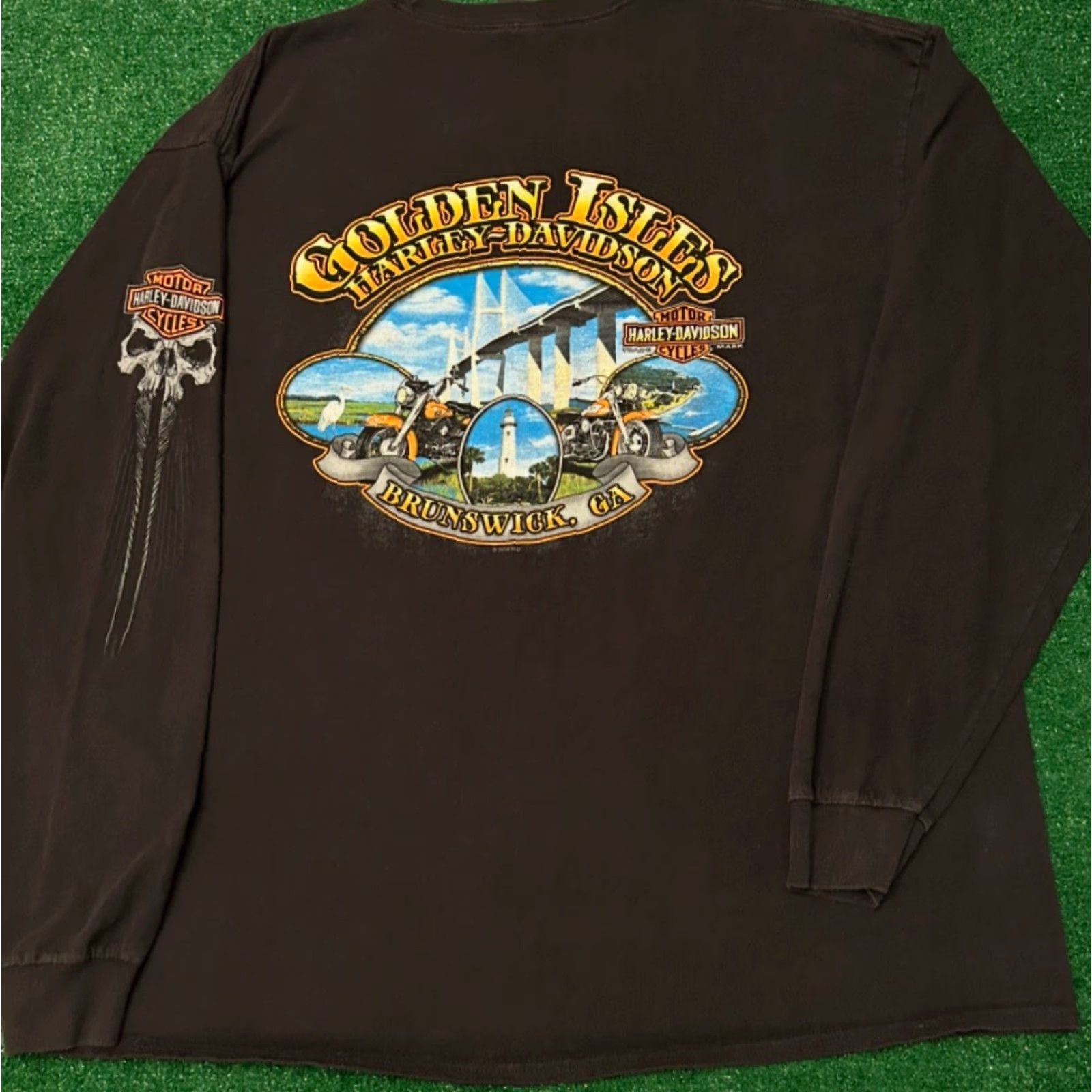 Harley Davidson VINTAGE Harley-Davidson Skull Wings Georgia 2016 Long Sleeve Shirt Mens 2XL Black Size US XXL / EU 58 / 5 - 2 Thumbnail