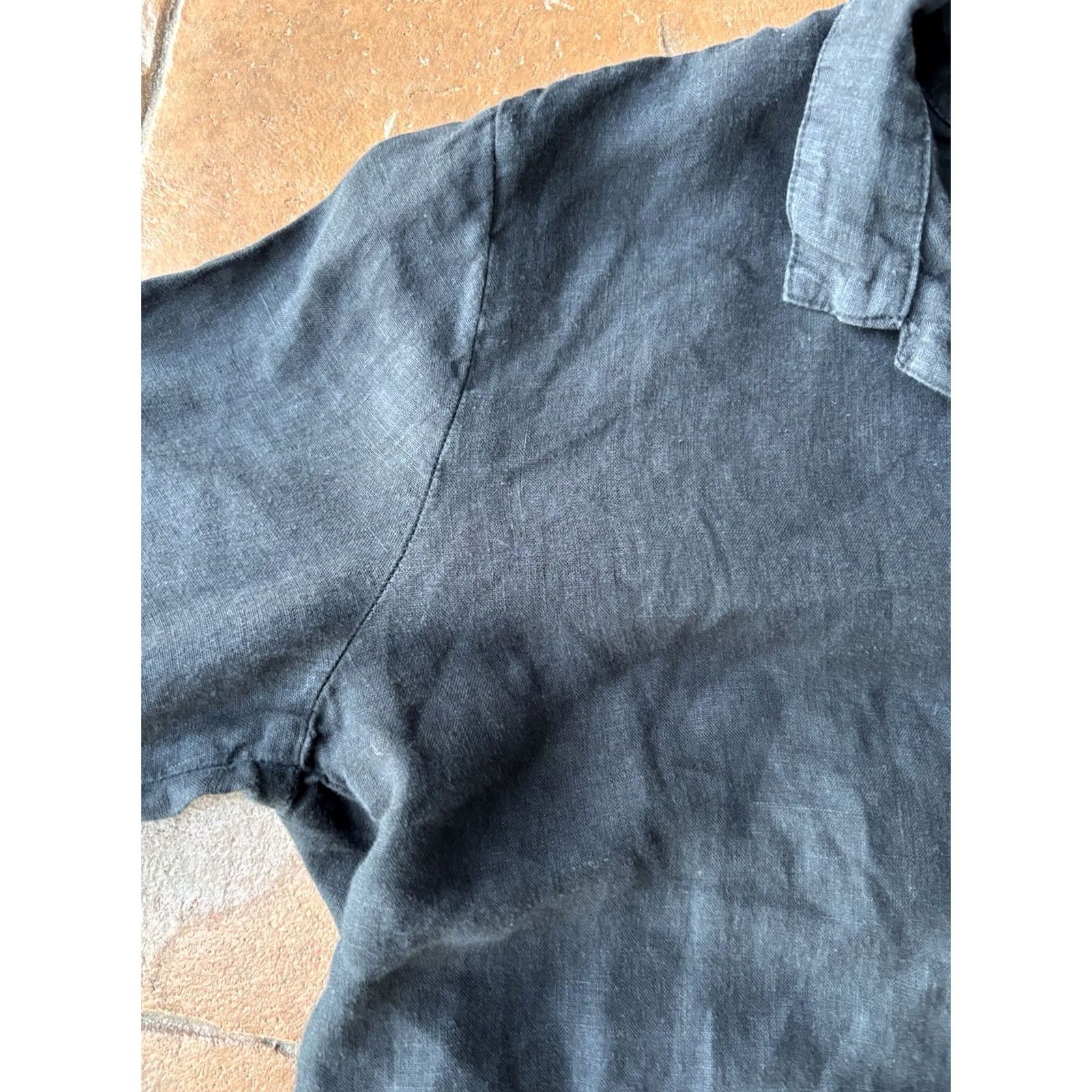 CLOT Cloth & Stone Button Up Shirt Blouse XS Black Long Sleeve Linen Woman’s Tie Collared Knitted? (note: invalid) Size XS / US 0-2 / IT 36-38 - 7 Thumbnail