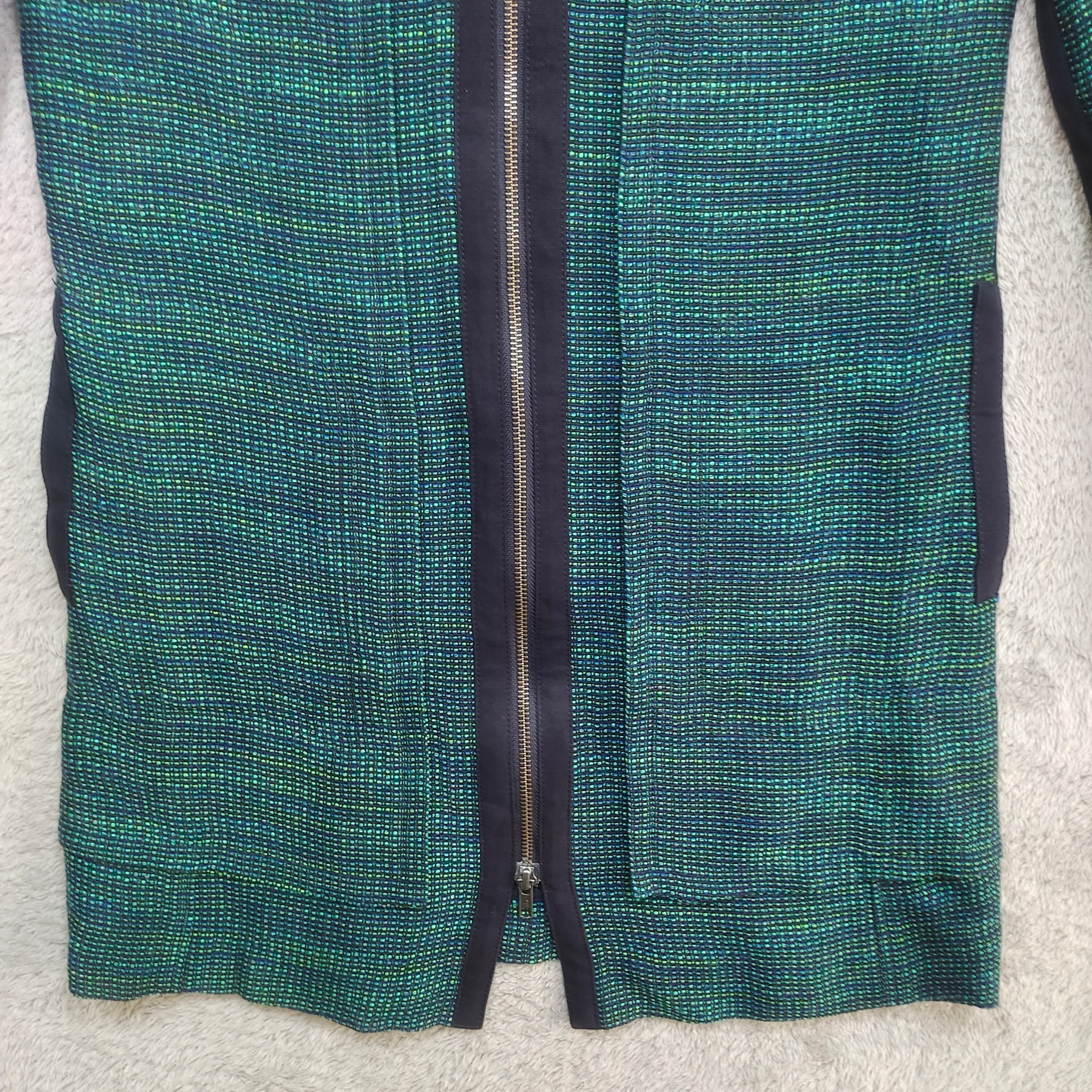 Antonio Berardi Berardi Iridescent Metallic Tweed Zip Cardigan Teal Navy Size M / US 6-8 / IT 42-44 - 4 Thumbnail