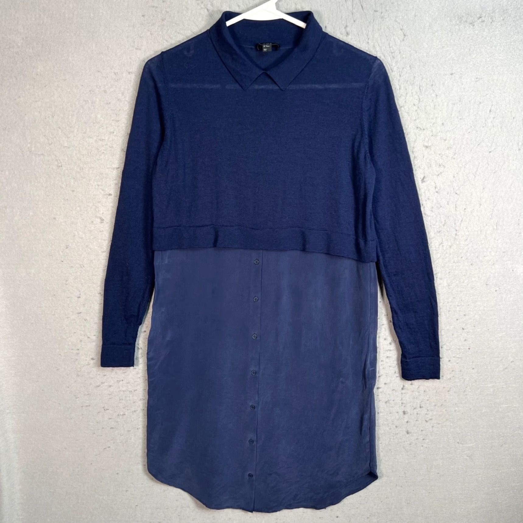 Cos COS Shirt Dress Womens XS Navy Blue Button Down Wool & Silk Blend Long Sleeve Casual Knee Length Size XS / US 0-2 / IT 36-38 - 2 Thumbnail