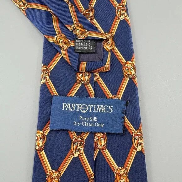 Other Past Times Navy / Gold Bust Faces Men's Tie 4" x 60" Vintage Size ONE SIZE - 4 Thumbnail