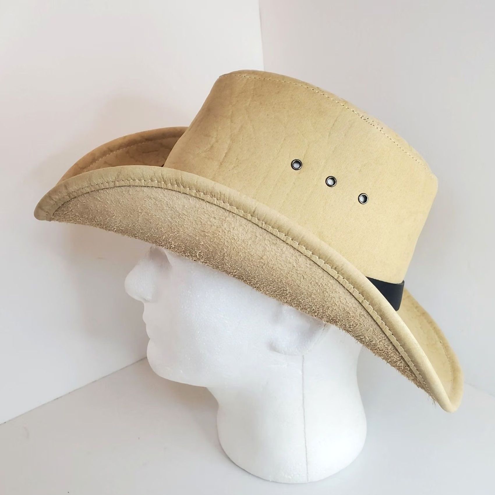 Vintage Kakadu Traders Australia Cowboy Hat 56cm Medium US Beige Tan Leather Heavy Size ONE SIZE - 3 Thumbnail