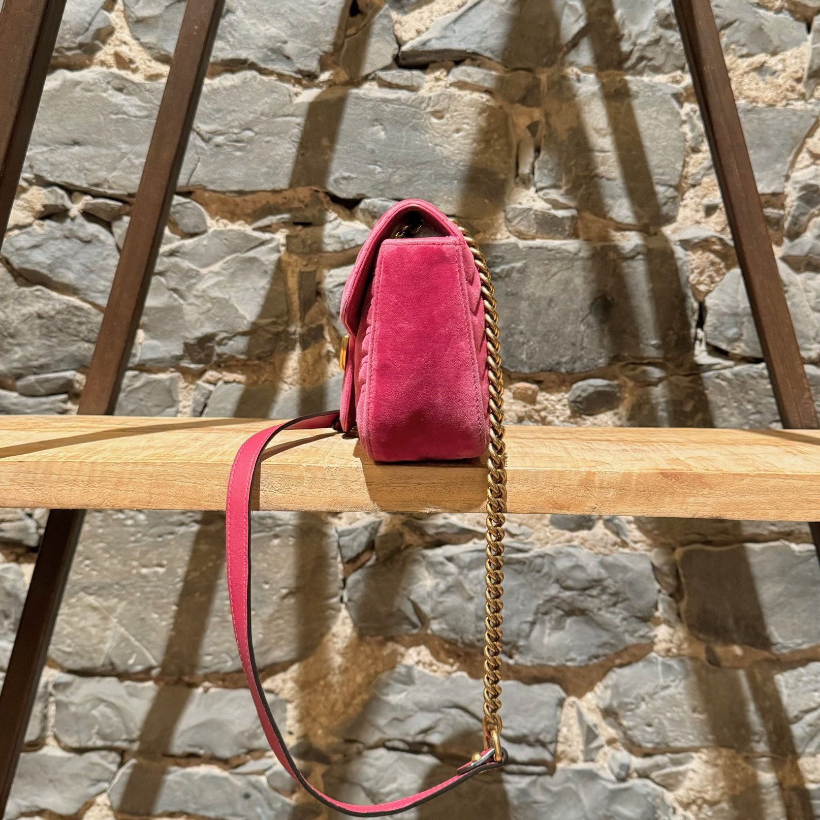 Gucci Gucci Pink Velvet Small Marmont Chain Bag Size ONE SIZE - 4 Thumbnail