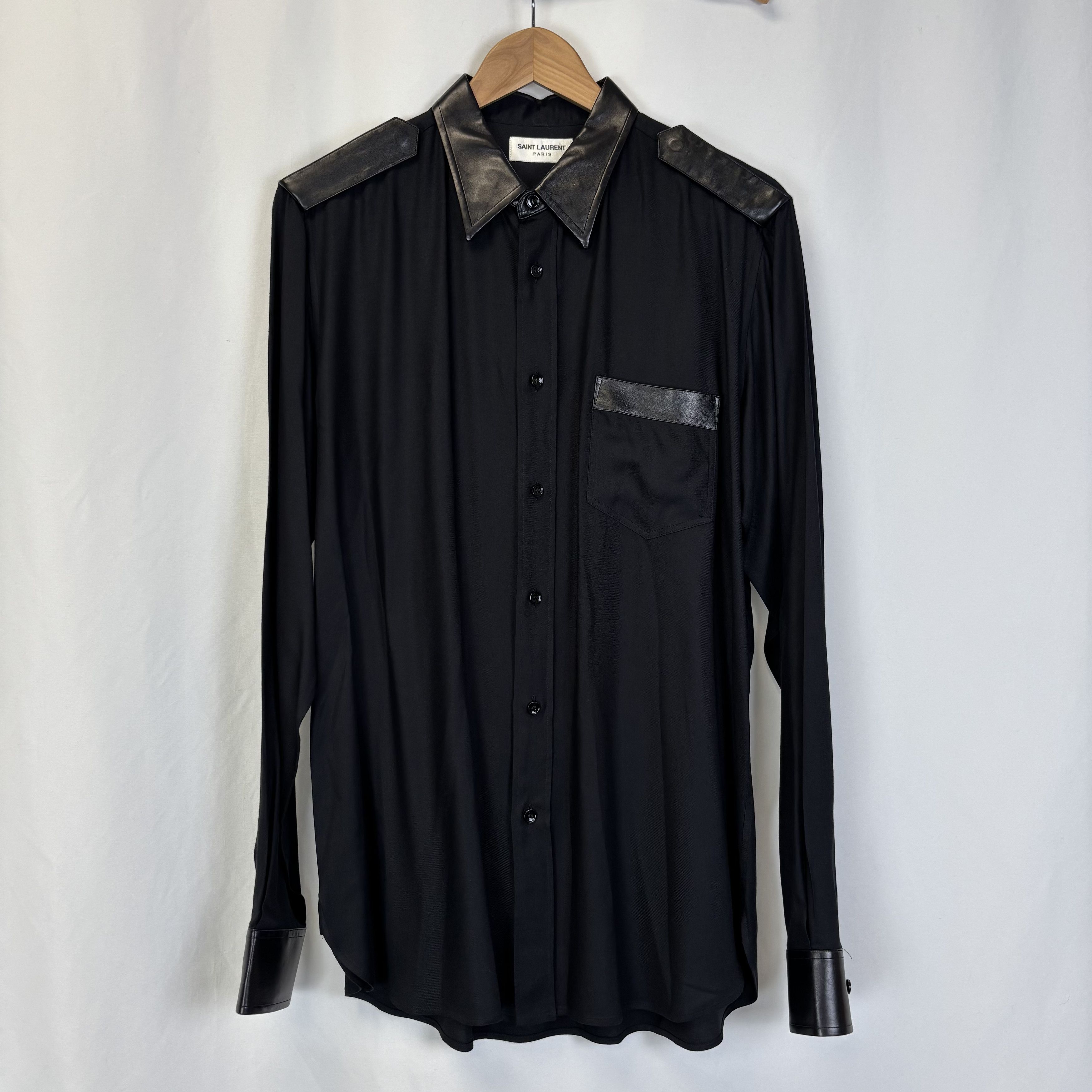 Saint Laurent Paris Saint Laurent Black & Leather Shirt Size US XL / EU 56 / 4 - 1 Thumbnail