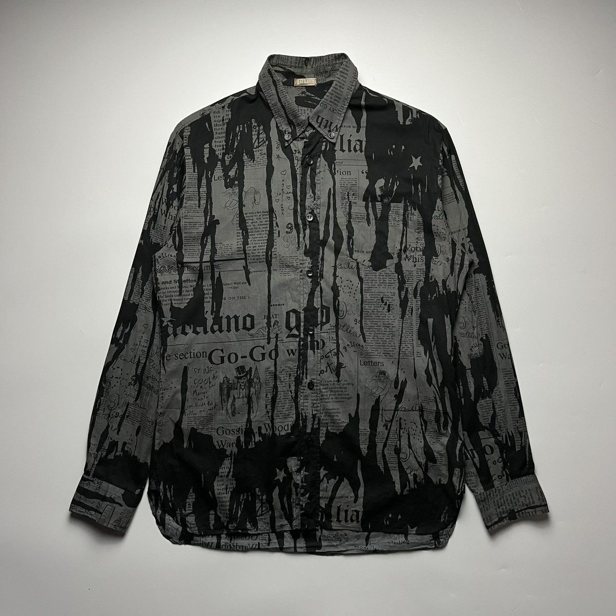 John Galliano Gazette Newspaper Print Long Sleeve Shirt