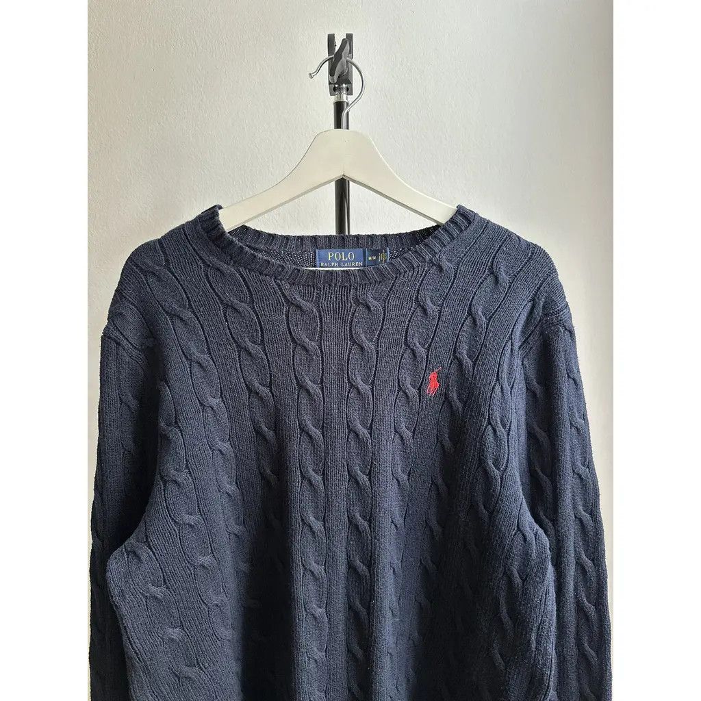 Polo Ralph Lauren Polo Ralph Lauren Cable Knit Sweater Navy Red Pony M Size US M / EU 48-50 / 2 - 6 Thumbnail