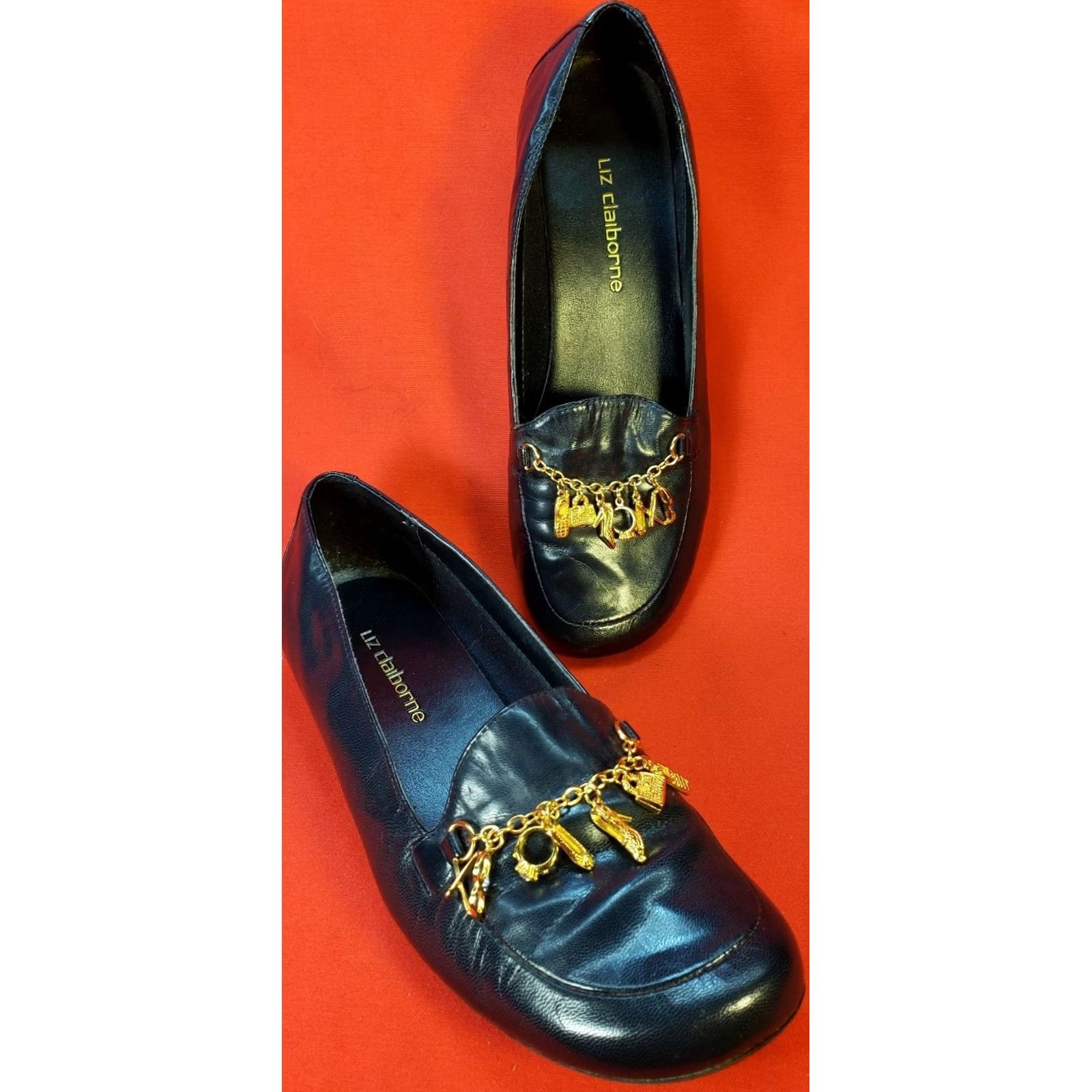 Liz Claiborne Liz Claiborne Wish Flats Women's Navy Leather Low Heel Gold Charms Size 8.5M Size US 7 / IT 37 - 2 Thumbnail
