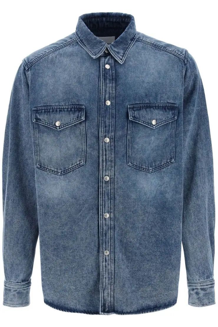 image of Isabel Marant O1S22I1N0324 Tailly Denim Overshirt In Blue, Men's (Size Large)