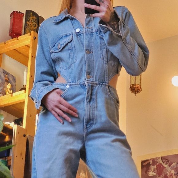 Zara Bloggers Fav Zara Limited Edition Cut Out Denim Jumpsuit - S Size 27" / US 4 / IT 40 - 3 Thumbnail