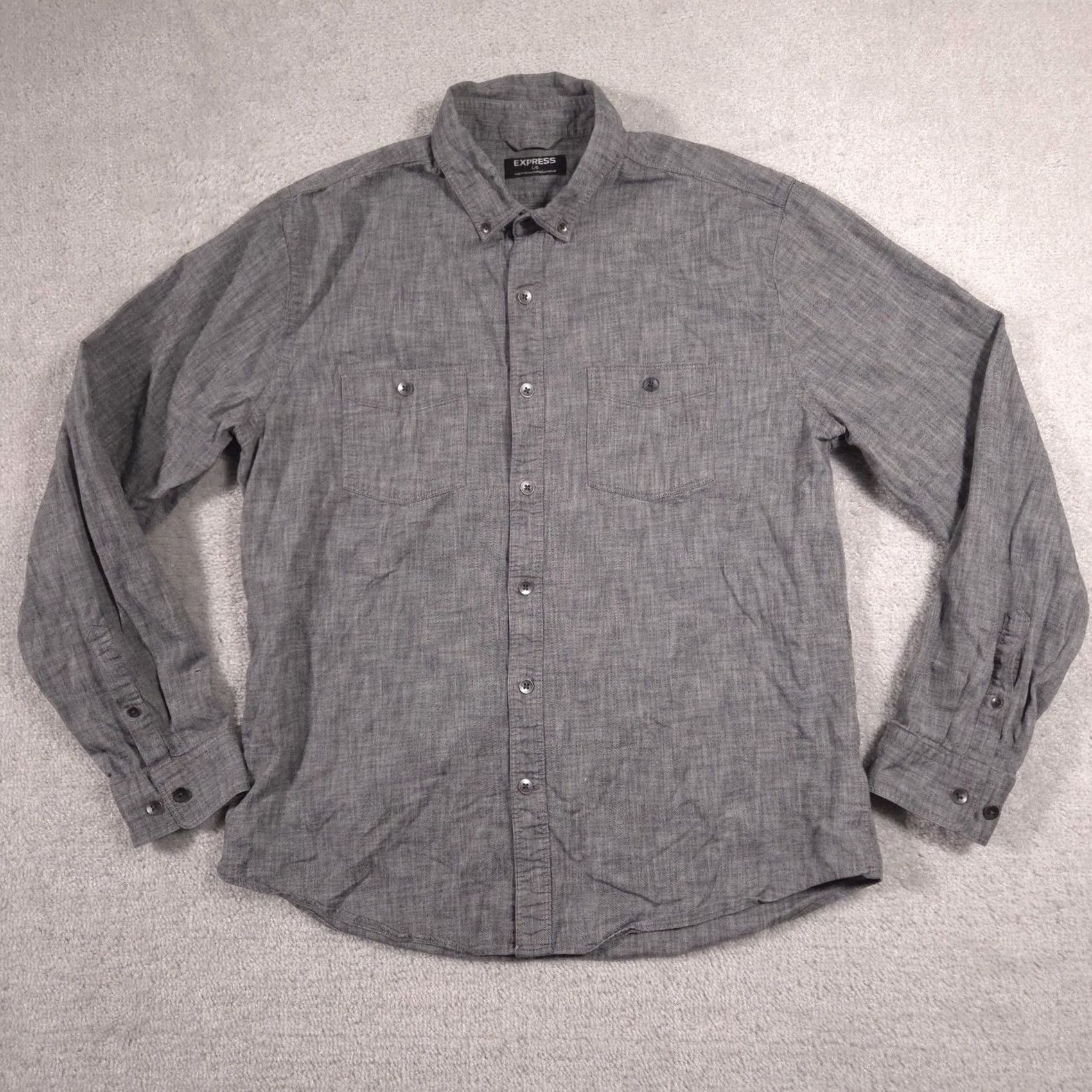 Express Express Shirt Mens L Gray Chambray Button Front Long Sleeve Casual Workwear Size US L / EU 52-54 / 3 - 2 Thumbnail