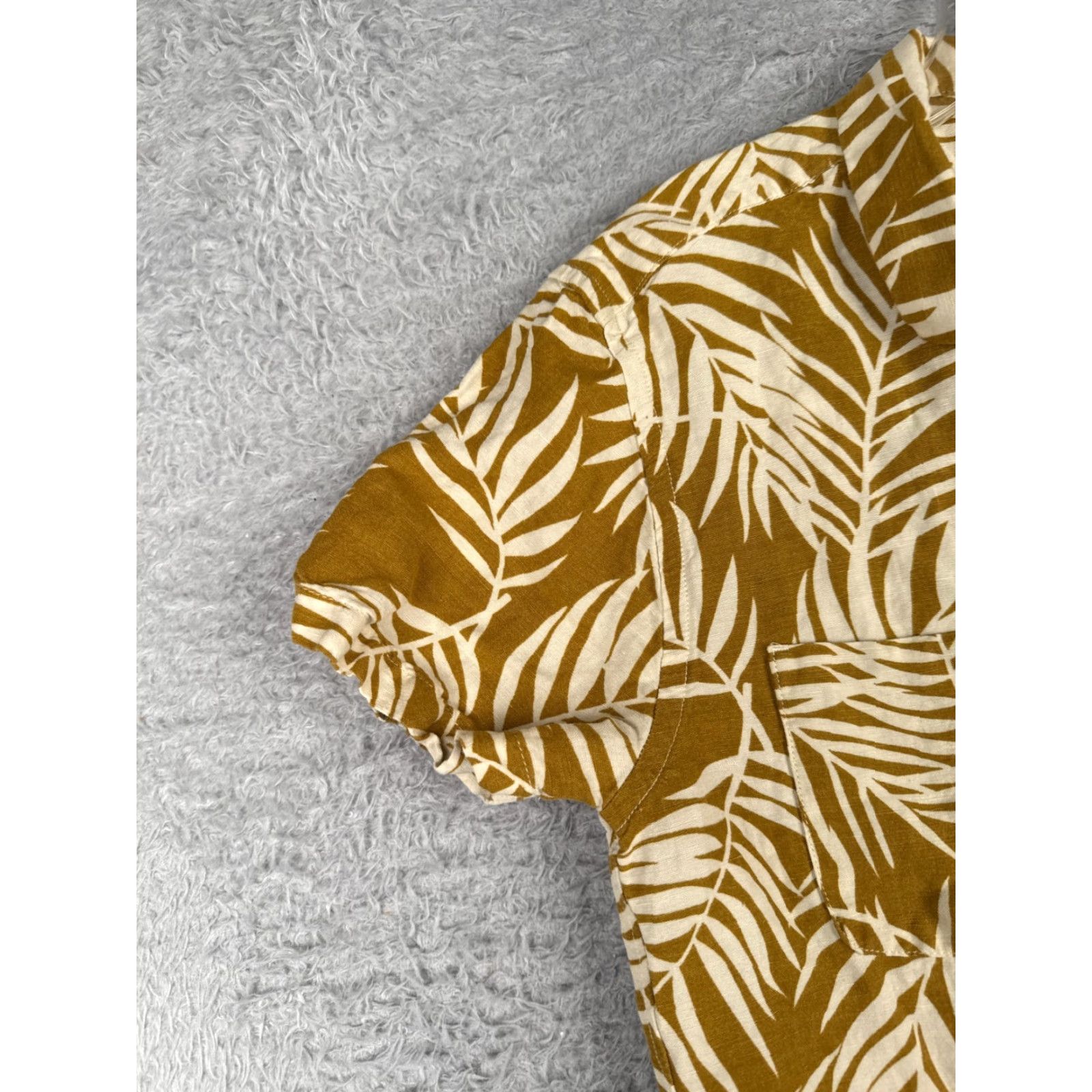 Madewell Madewell Shirt Women Medium Yellow Floral Leaf Linen Blend Hawaiian Button Up Size M / US 6-8 / IT 42-44 - 3 Thumbnail