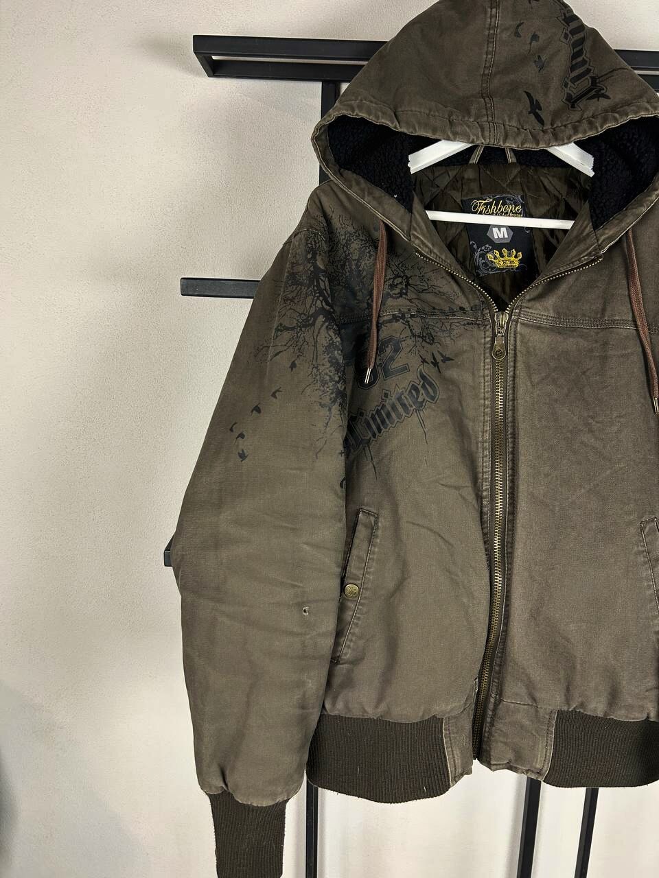 Vintage Fishbone Hooded Bomber Jacket Vintage Distressed Workwear Size US M / EU 48-50 / 2 - 3 Thumbnail