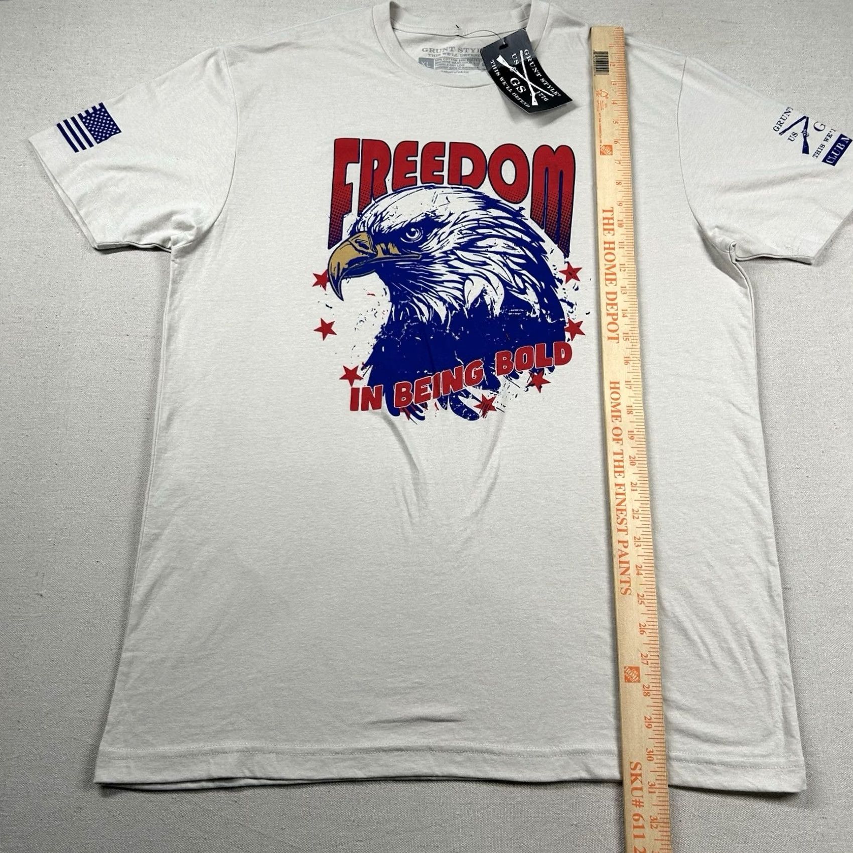 Vintage Grunt Style T-Shirt Mens XL USA Patriotic Military Grunt Style Shirt Short Sleeve Beige Cotton Polyester Jersey Crew Neck Size US XL / EU 56 / 4 - 5 Thumbnail