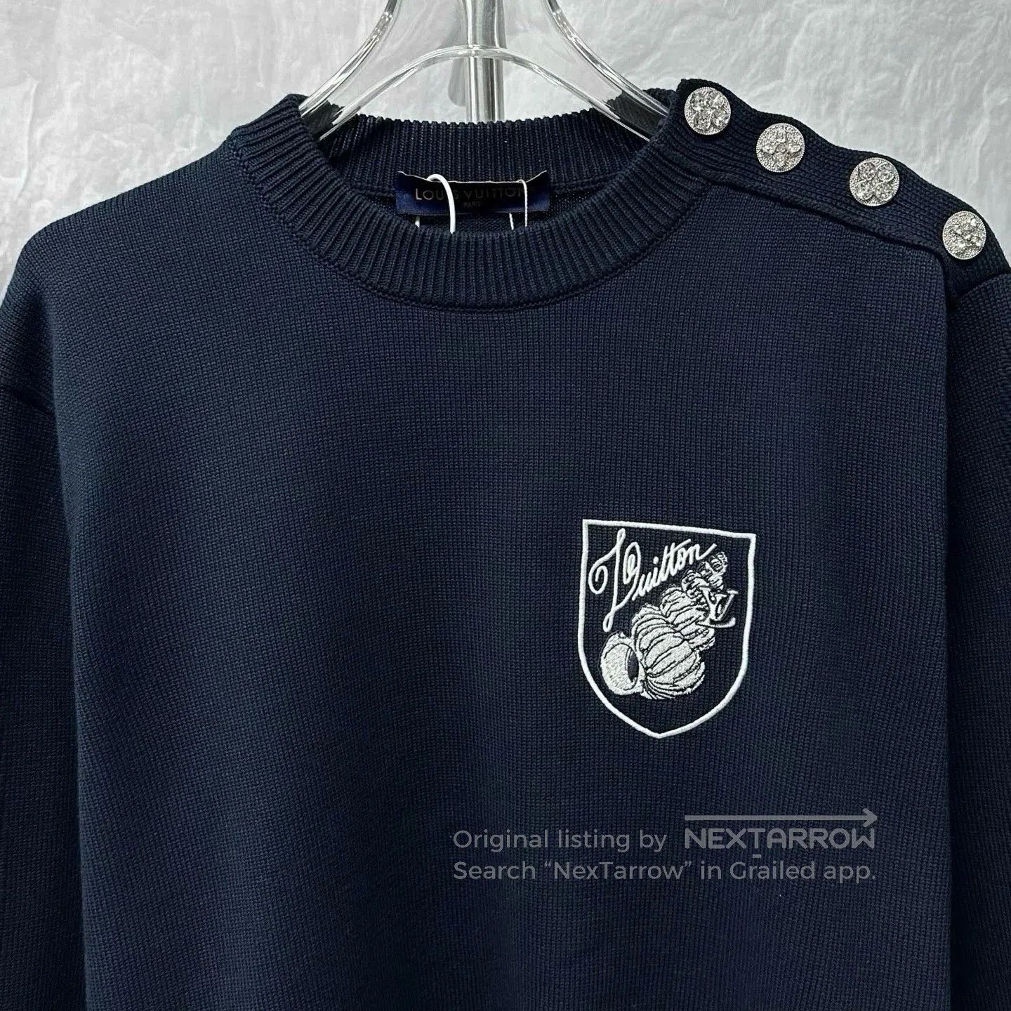 Louis Vuitton louis vuitton ss24 navy embroidered sweater. Size XXL / US 16-18 / IT 52-54 - 2 Thumbnail