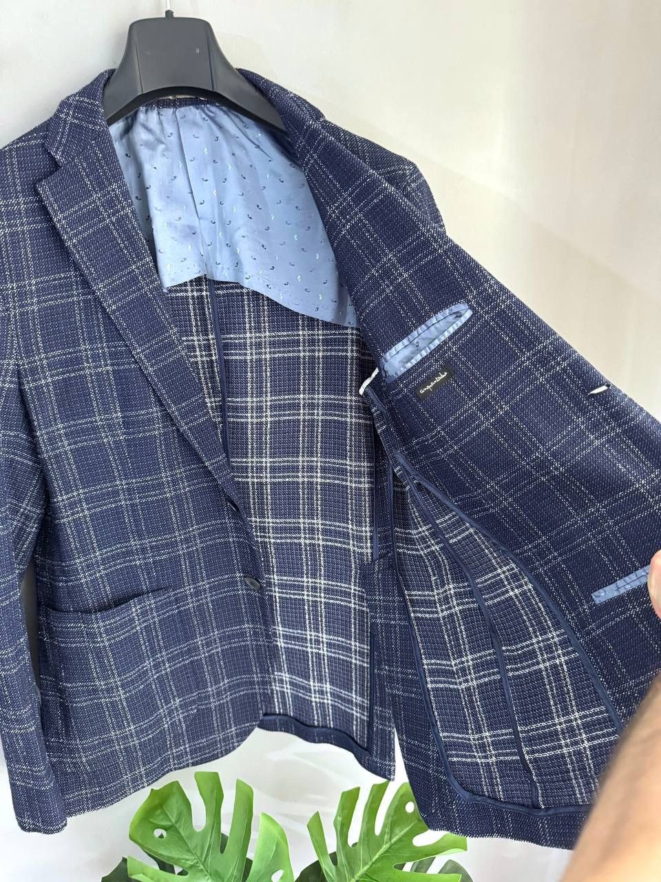 Paoloni Paoloni Men's Blazer Wool/Cotton Dark Blue Check, Size 52 Size 52R - 10 Thumbnail