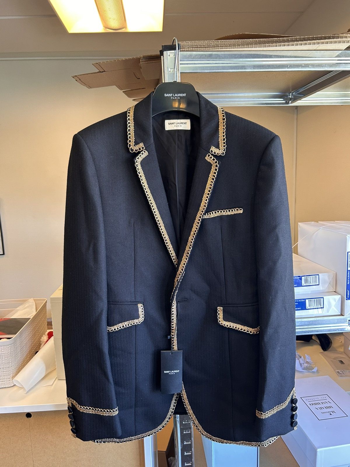 Saint Laurent Paris Saint Laurent Gold-Braided Blazer Jacket Size 46R - 1 Thumbnail